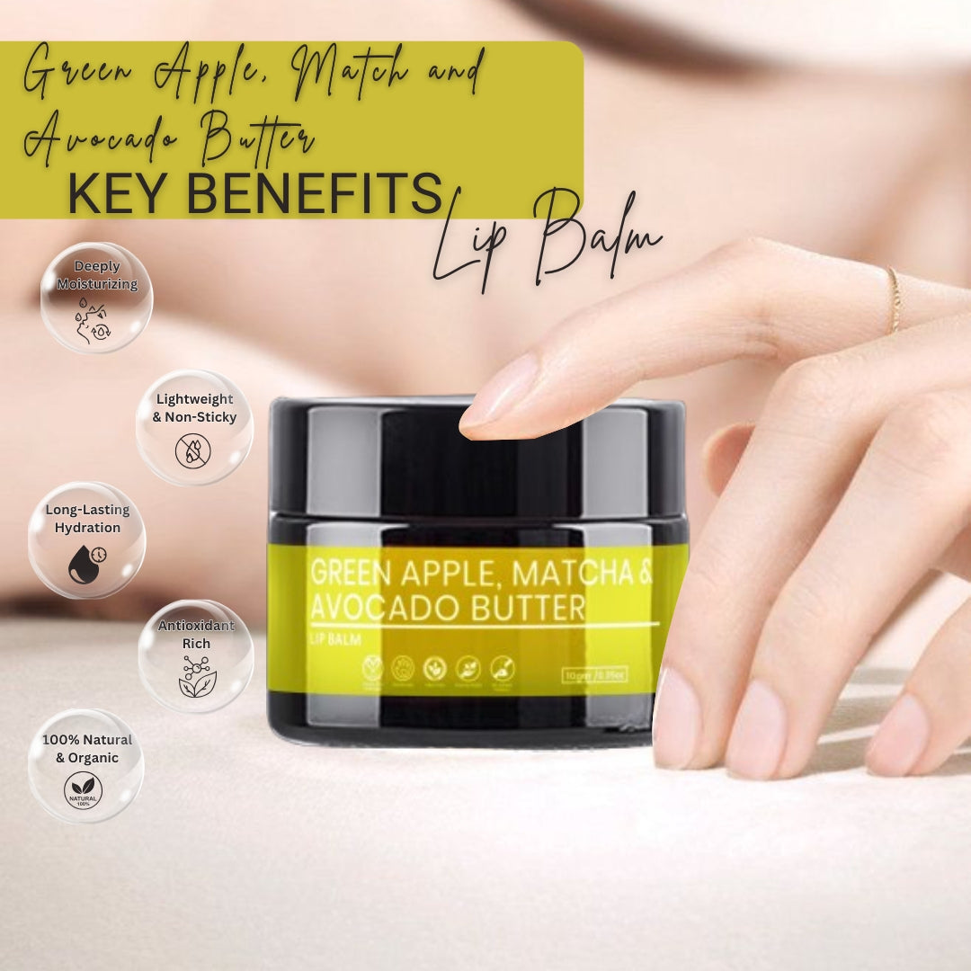 GREEN APPLE, MATCHA and AVOCADO BUTTER Lip Balm | Made with ECOCERT Certified Organic Bees Wax | For Smooth Supple and Lucious Lips | 8 gm