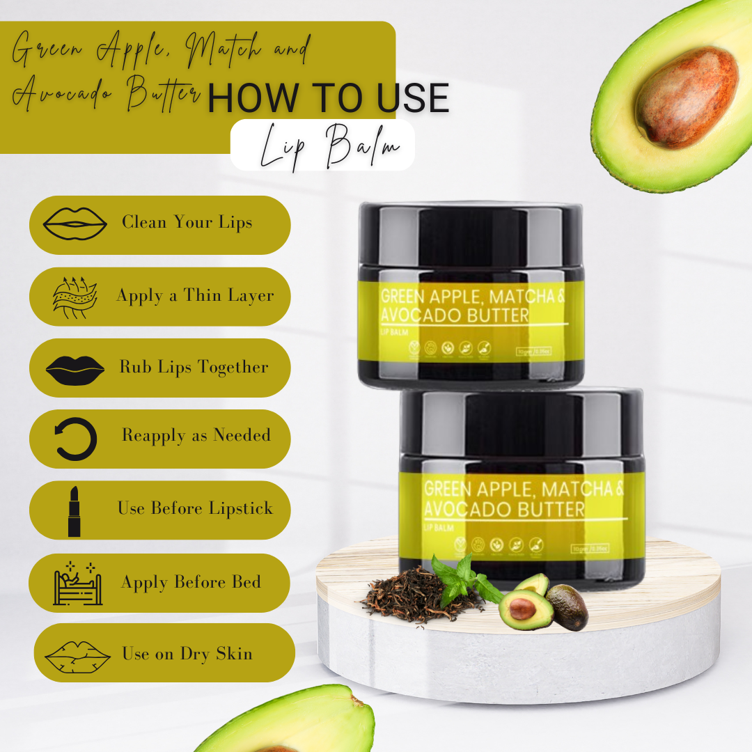 GREEN APPLE, MATCHA and AVOCADO BUTTER Lip Balm | Made with ECOCERT Certified Organic Bees Wax | For Smooth Supple and Lucious Lips | 8 gm