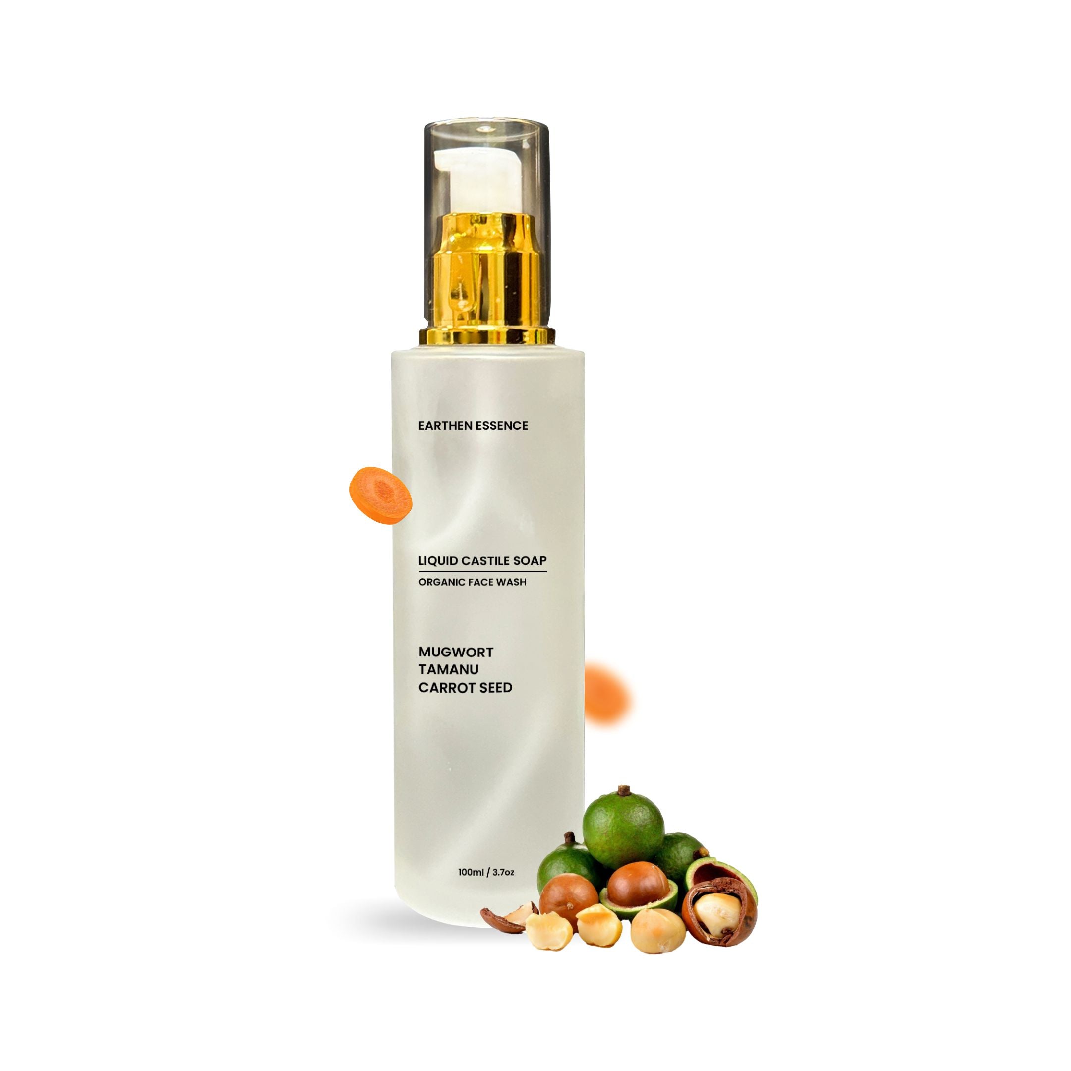 Earthen Essence Organic Castile Face Wash with Mugwort, Tamanu and Carrot Seed Oil | Natural Dark Spot Eraser | Fades Spots, Acne Marks & Evens Tone | Cruelty-free & 100% Vegan | 100ml