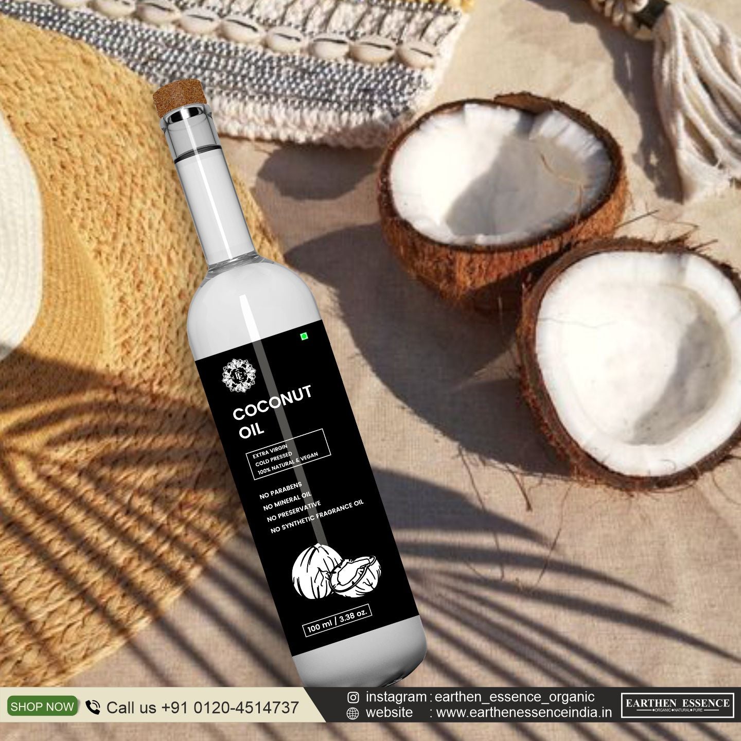 Organic COCONUT Oil | Woodpressed | Virgin Coconut Oil for Skincare and Haircare | Edible oil for Cooking | 100% Pure, Natural, Extracted with Traditional Wooden Method | 100ml.