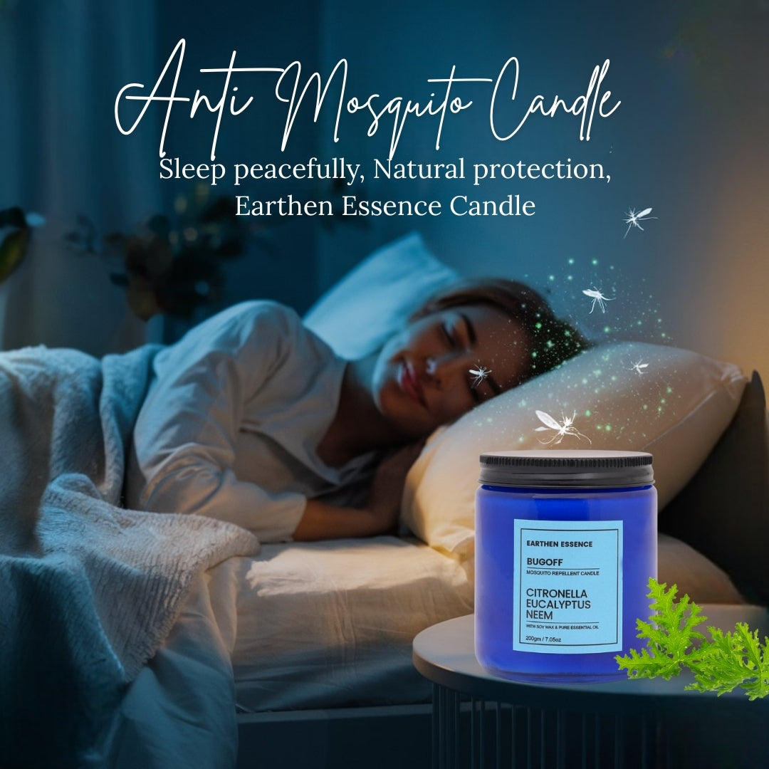 Anti Mosquito Candle BUGOFF | Natural Repellant for Mosquito | With Natural Soy Wax and Pure Essential Oil Citronella, Eucalyptus and Neem | Lead Free German Cotton Wick | 250gm