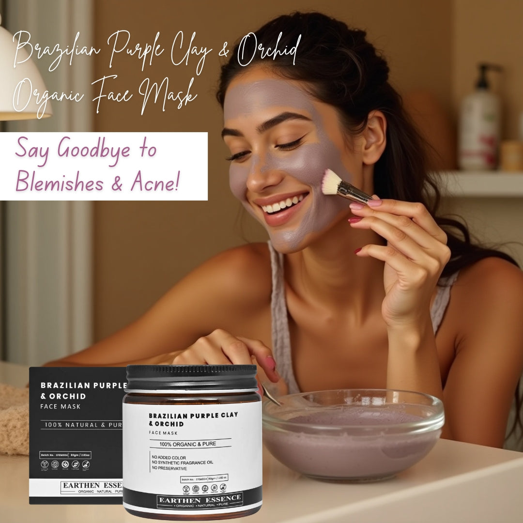 BRAZILIAN PURPLE CLAY & ORCHID Organic Face Mask | Minimizes Blemishes & Prevents Acne | Reduces Pigmentation, Uneven Skin Tone & Blemishes | For All Skin Types | 100g