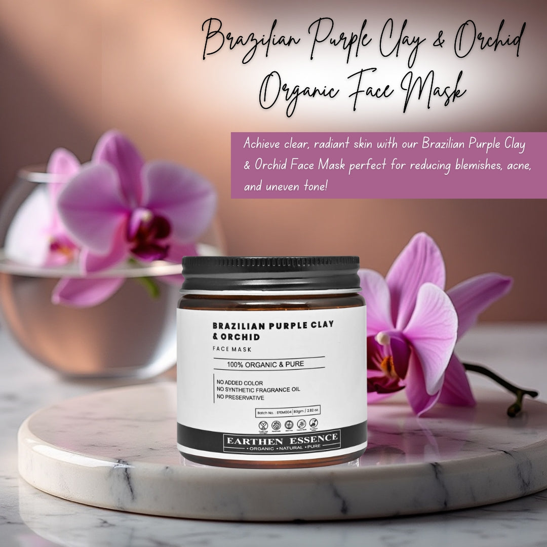 BRAZILIAN PURPLE CLAY & ORCHID Organic Face Mask | Minimizes Blemishes & Prevents Acne | Reduces Pigmentation, Uneven Skin Tone & Blemishes | For All Skin Types | 100g