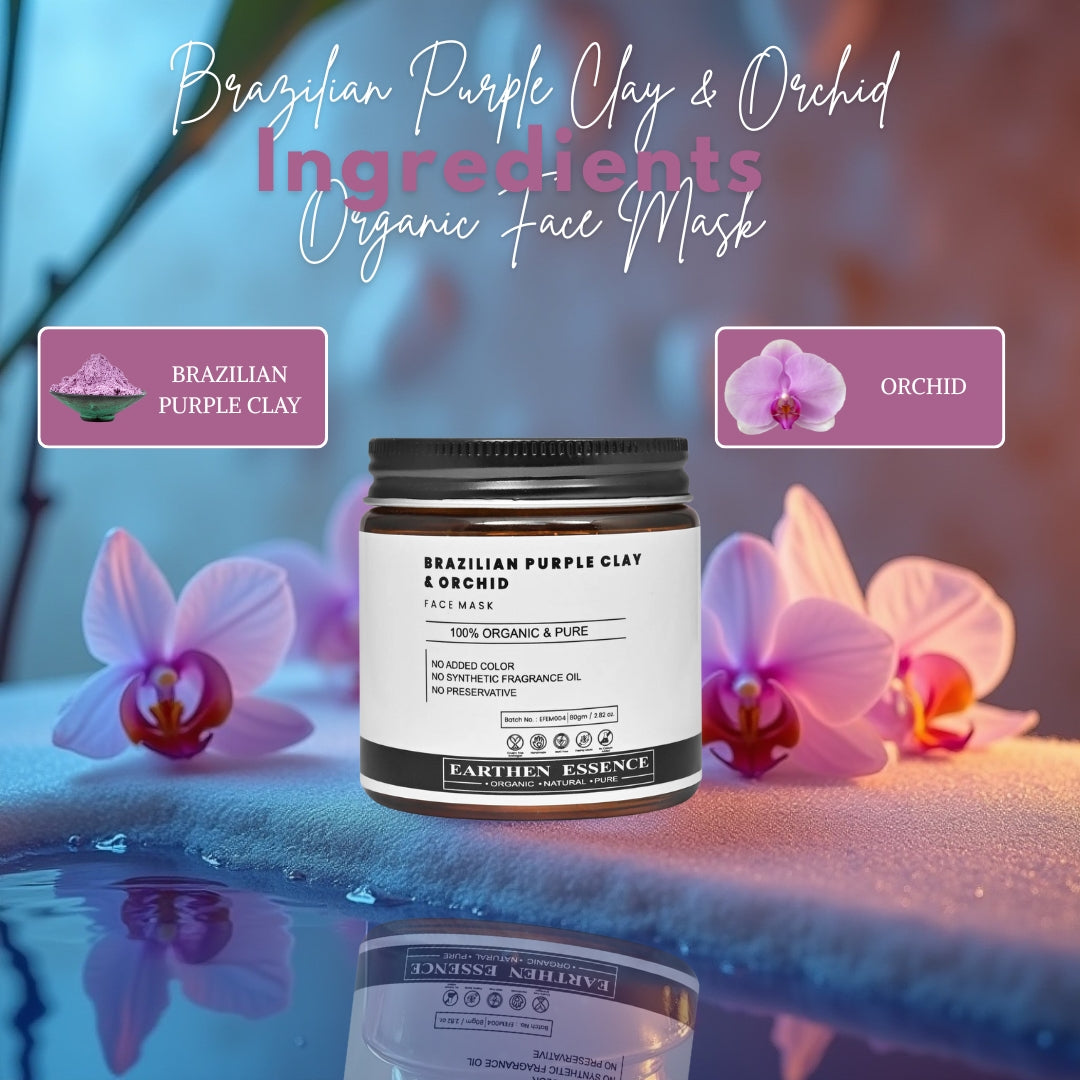 BRAZILIAN PURPLE CLAY & ORCHID Organic Face Mask | Minimizes Blemishes & Prevents Acne | Reduces Pigmentation, Uneven Skin Tone & Blemishes | For All Skin Types | 100g