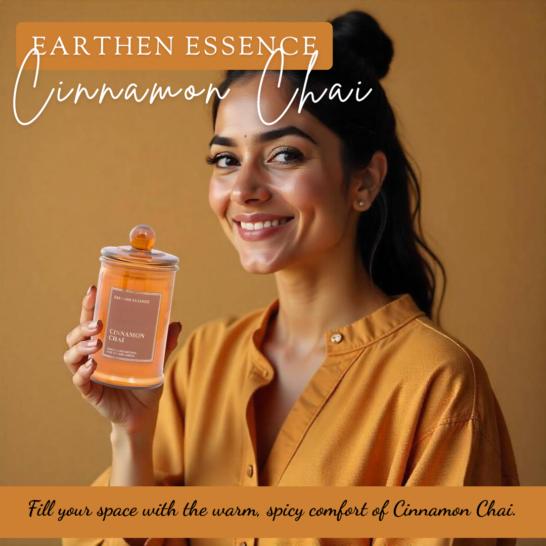 Earthen Essence CINNAMON CHAI 100% Natural Soy Wax & IFRA Certied Non Toxic Fragrance ,Lead Free Wick | Upto 30 Hrs of Clean Burning | Smokeless & Non-Toxic Candles | 150 GMS