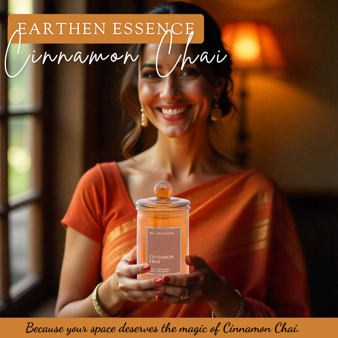 Earthen Essence CINNAMON CHAI 100% Natural Soy Wax & IFRA Certied Non Toxic Fragrance ,Lead Free Wick | Upto 30 Hrs of Clean Burning | Smokeless & Non-Toxic Candles | 150 GMS