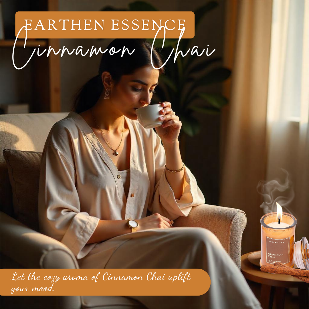 Earthen Essence CINNAMON CHAI 100% Natural Soy Wax & IFRA Certied Non Toxic Fragrance ,Lead Free Wick | Upto 30 Hrs of Clean Burning | Smokeless & Non-Toxic Candles | 150 GMS
