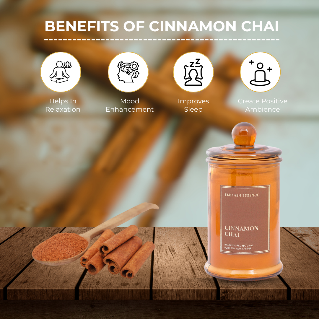 Earthen Essence CINNAMON CHAI 100% Natural Soy Wax & IFRA Certied Non Toxic Fragrance ,Lead Free Wick | Upto 30 Hrs of Clean Burning | Smokeless & Non-Toxic Candles | 150 GMS