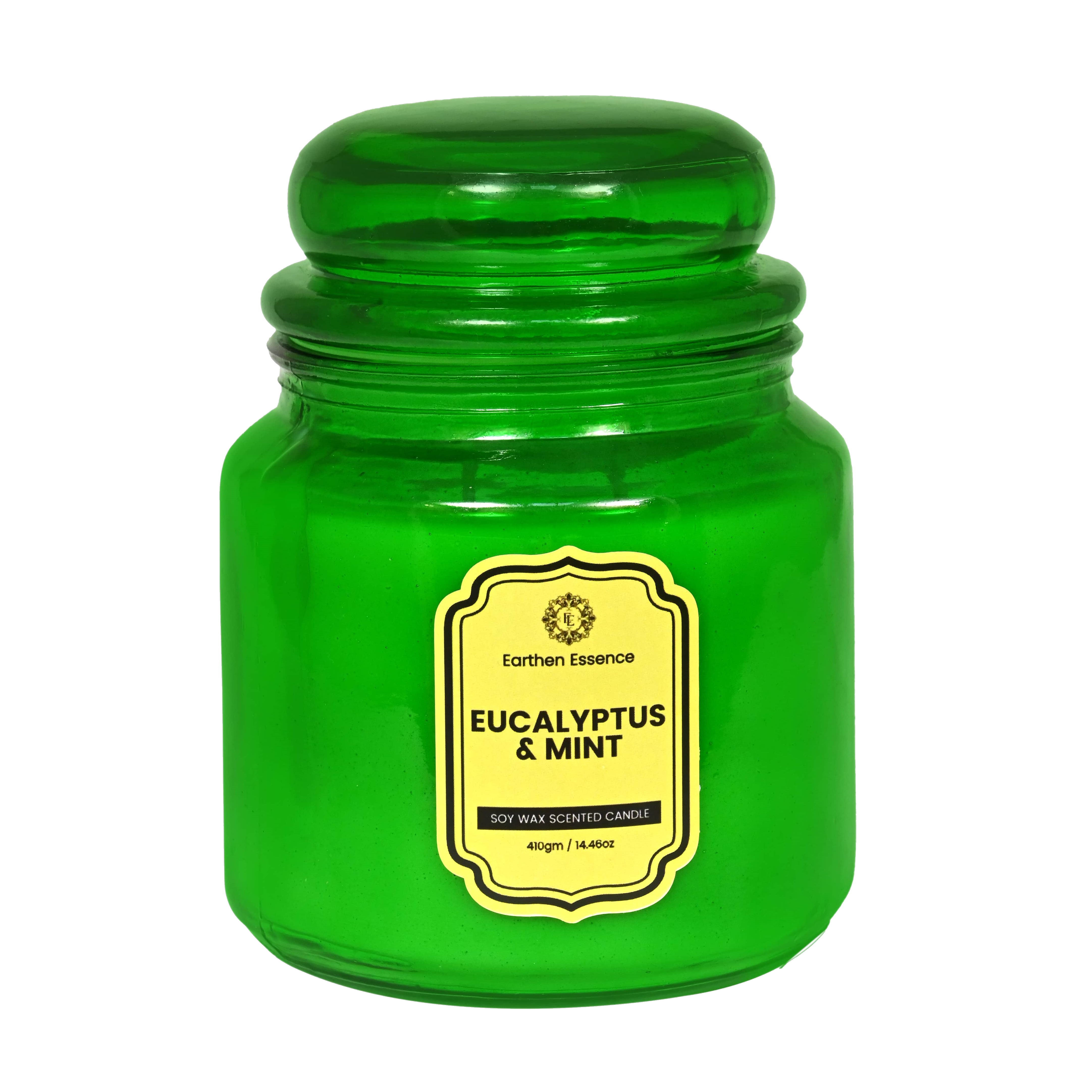 Earthen Essence Yankee Jar Luxury Scented Candle EUCALYPTUS & MINT | 100% Natural Soy Wax Eco-friendly | Smokeless & Non-Toxic | Hand poured 3 Wick Lead Free Cotton wick | Re Usable Jar