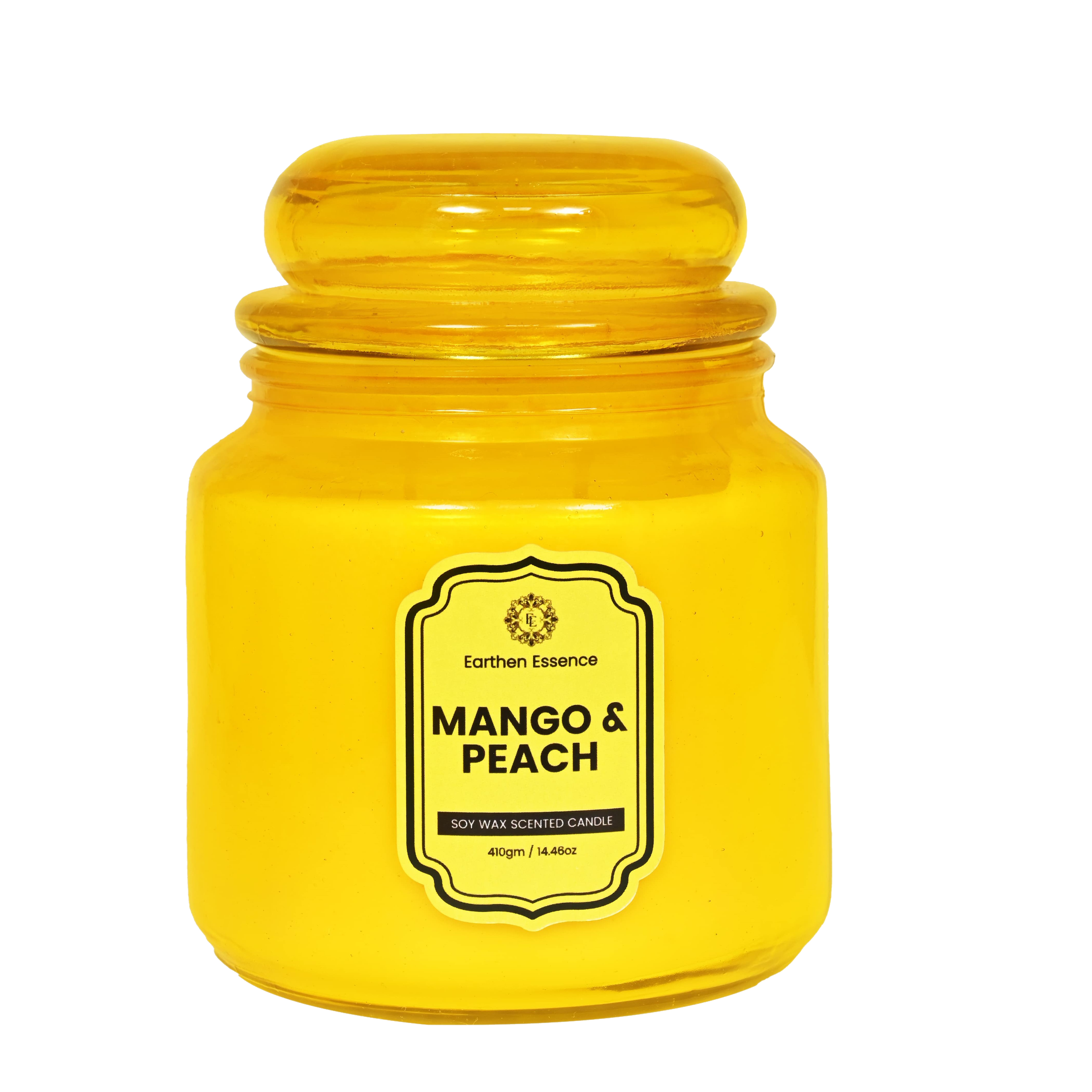 Earthen Essence Yankee Jar Luxury Scented Candle MANGO & PEACH | 100% Natural Soy Wax Eco-friendly | Smokeless & Non-Toxic | Hand poured 3 Wick Lead Free Cotton wick | Re Usable Jar