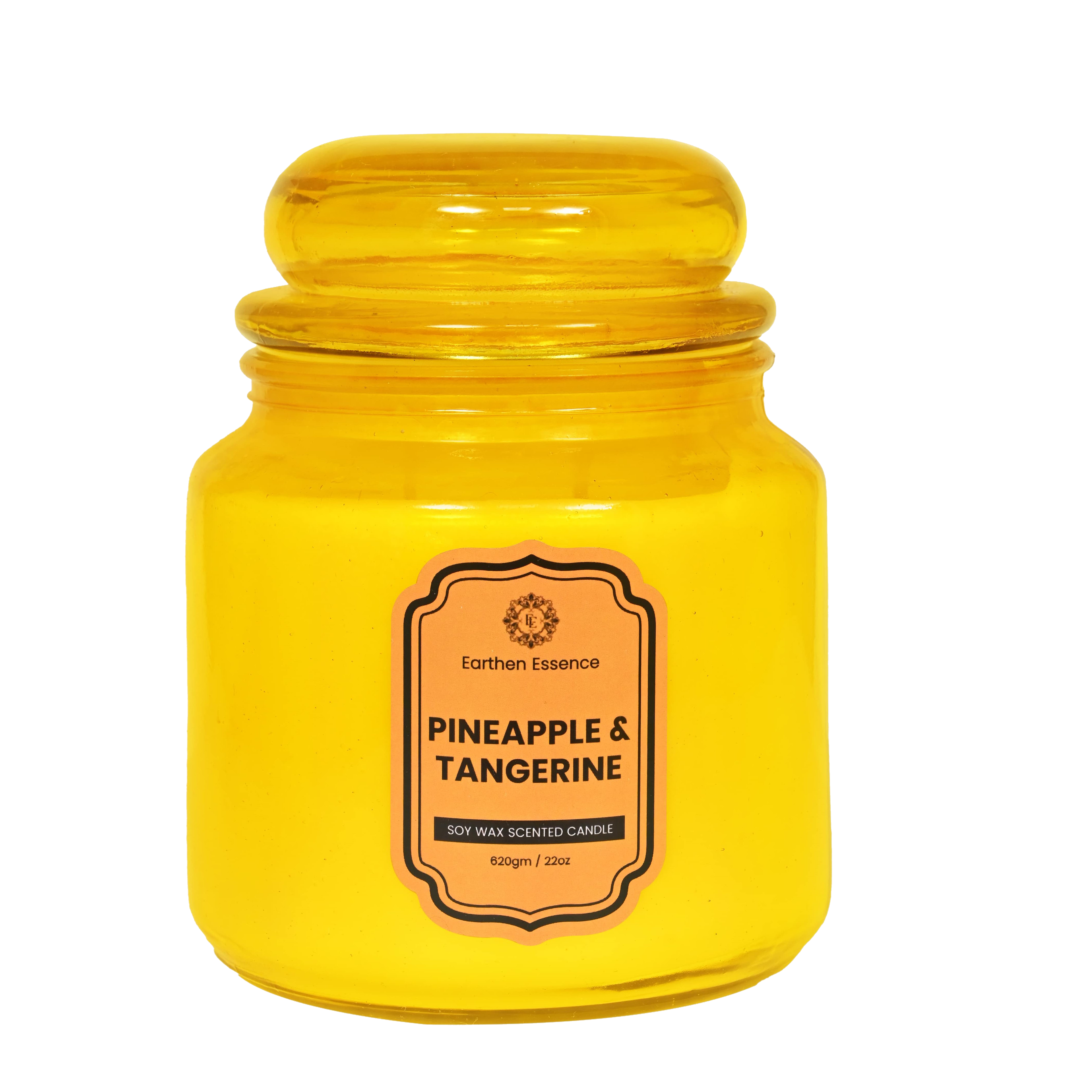 Earthen Essence Yankee Jar Luxury Scented Candle PINEAPPLE & TANGERINE | 100% Natural Soy Wax Eco-friendly | Smokeless & Non-Toxic | Hand poured 3 Wick Lead Free Cotton wick | Re Usable Jar