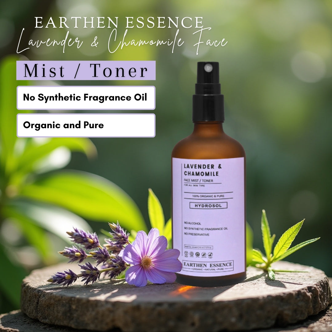 Earthen Essence LAVENDER & CHAMOMILE Face Mist / Toner | Pure Hydrosol | Hydrating & Alcohol-Free | Skin Brightening | Tightens Pores, Balances pH | For All Skin Types | 100ml