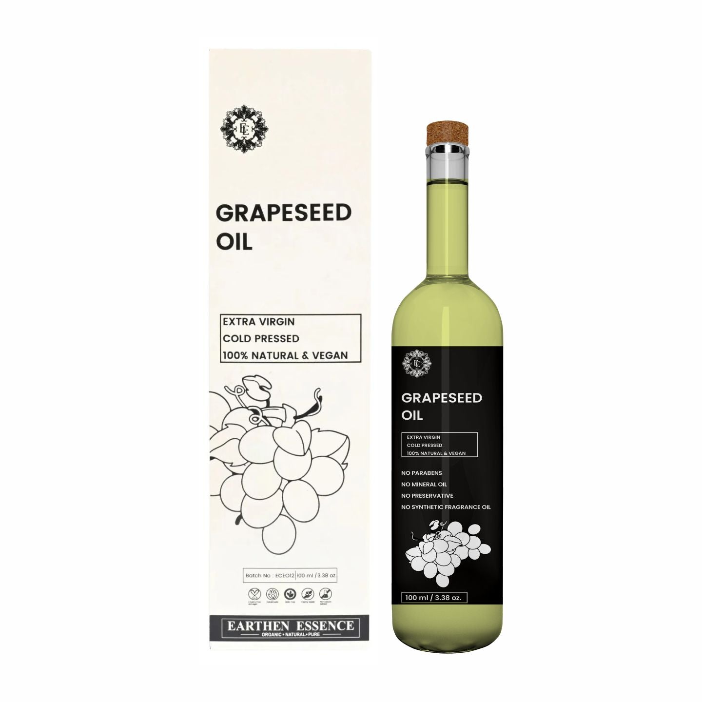 Organic GREPE SEED Oil | Woodpressed | Skin Tightening, Acne & Hair Growth | Face, Hair & Body Massage | Nourishes & hydrates | Extracted with Traditional Wood Pressed Method | 100 ml