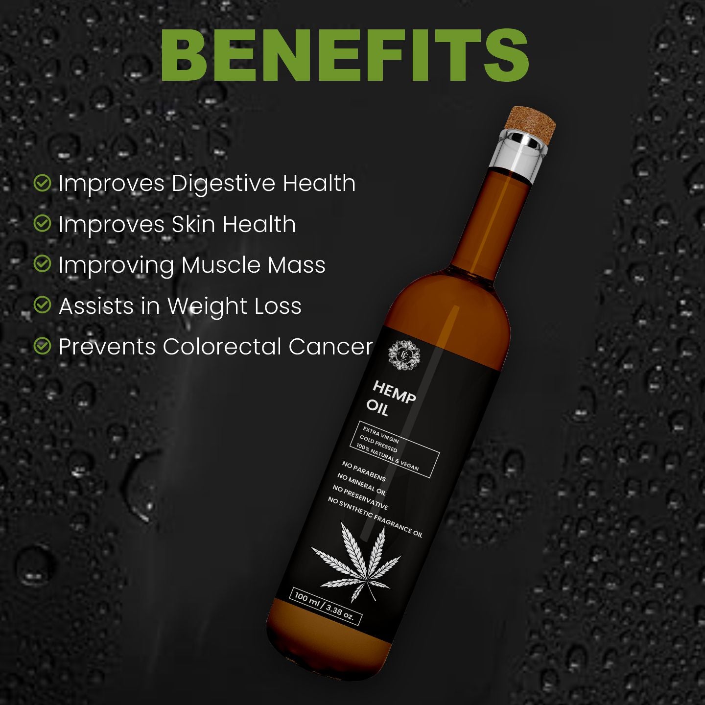 Organic HEMP SEED Oil | Woodpressed for Cooking Dips & Marinades Supports Hair Growth, Reduces Hairfall & Dandruff | Rich in Omega 3 & 6 | Multipurpose Oil Skin Repair, Face Oil, Anti-Ageing & Anti-Inflammatory | 100 ml