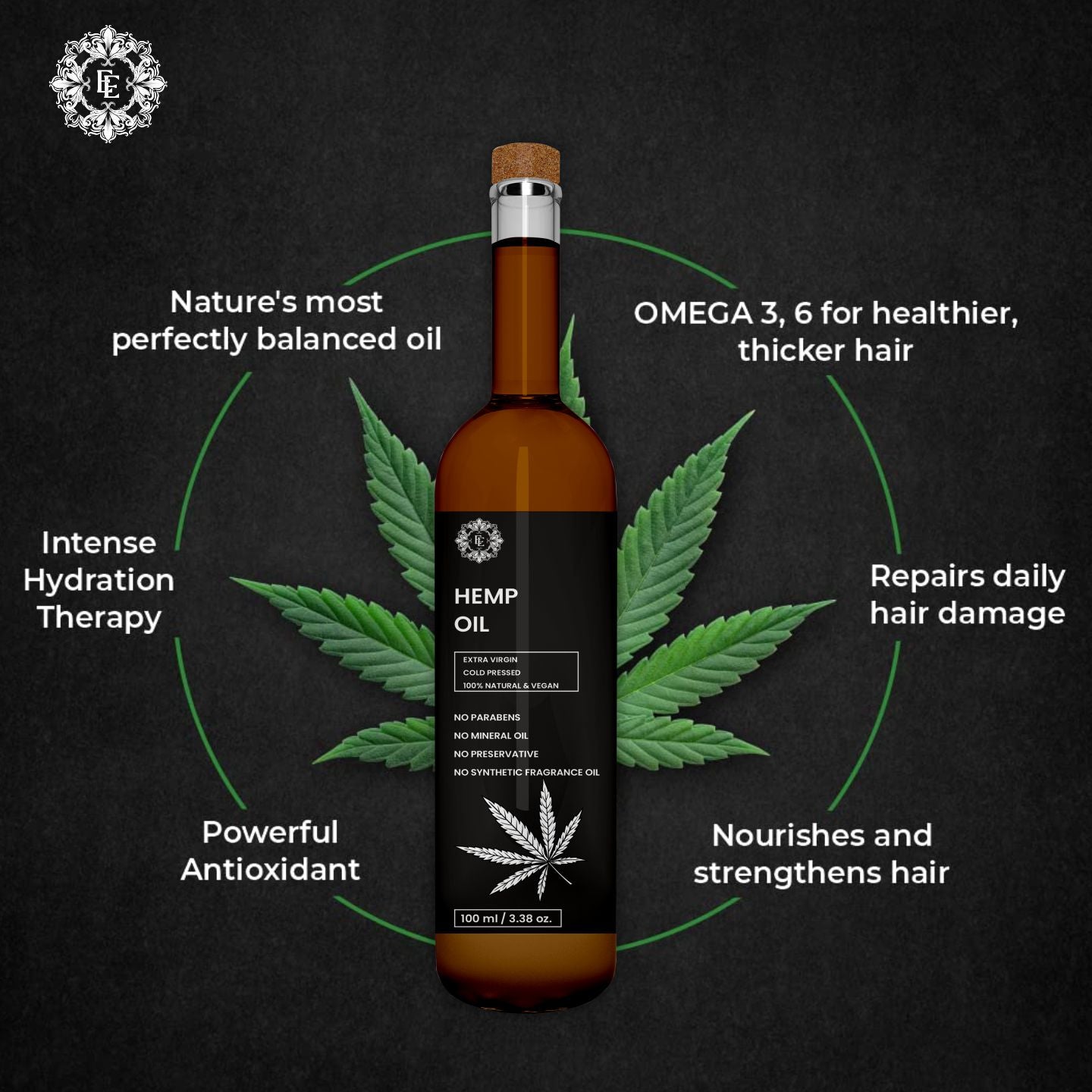 Organic HEMP SEED Oil | Woodpressed for Cooking Dips & Marinades Supports Hair Growth, Reduces Hairfall & Dandruff | Rich in Omega 3 & 6 | Multipurpose Oil Skin Repair, Face Oil, Anti-Ageing & Anti-Inflammatory | 100 ml