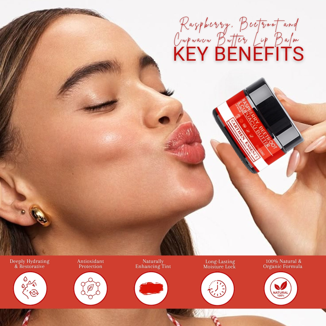 RASPBERRY, BEETROOT and CUPUACU BUTTER Lip Balm | Made with ECOCERT Certified Organic Bees Wax | For Smooth Supple and Lucious Lips | 8 gm