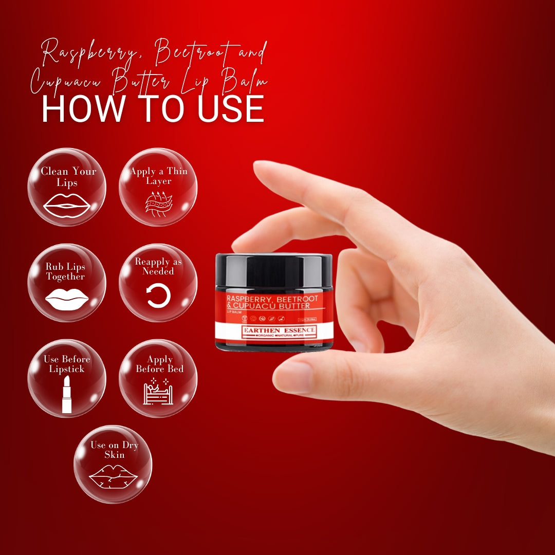 RASPBERRY, BEETROOT and CUPUACU BUTTER Lip Balm | Made with ECOCERT Certified Organic Bees Wax | For Smooth Supple and Lucious Lips | 8 gm