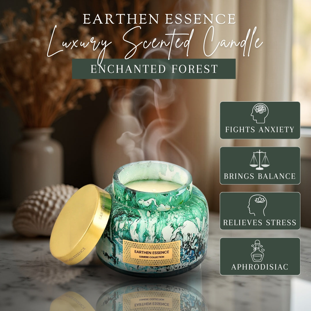 Earthen Essence Luxury Scented Candle ENCHANTED FOREST | With IFRA Certified Fragrance | 100% Natural Soy Wax Eco-friendly | Smokeless & Non-Toxic | Hand Poured, With Cotton German Wick | 300gm