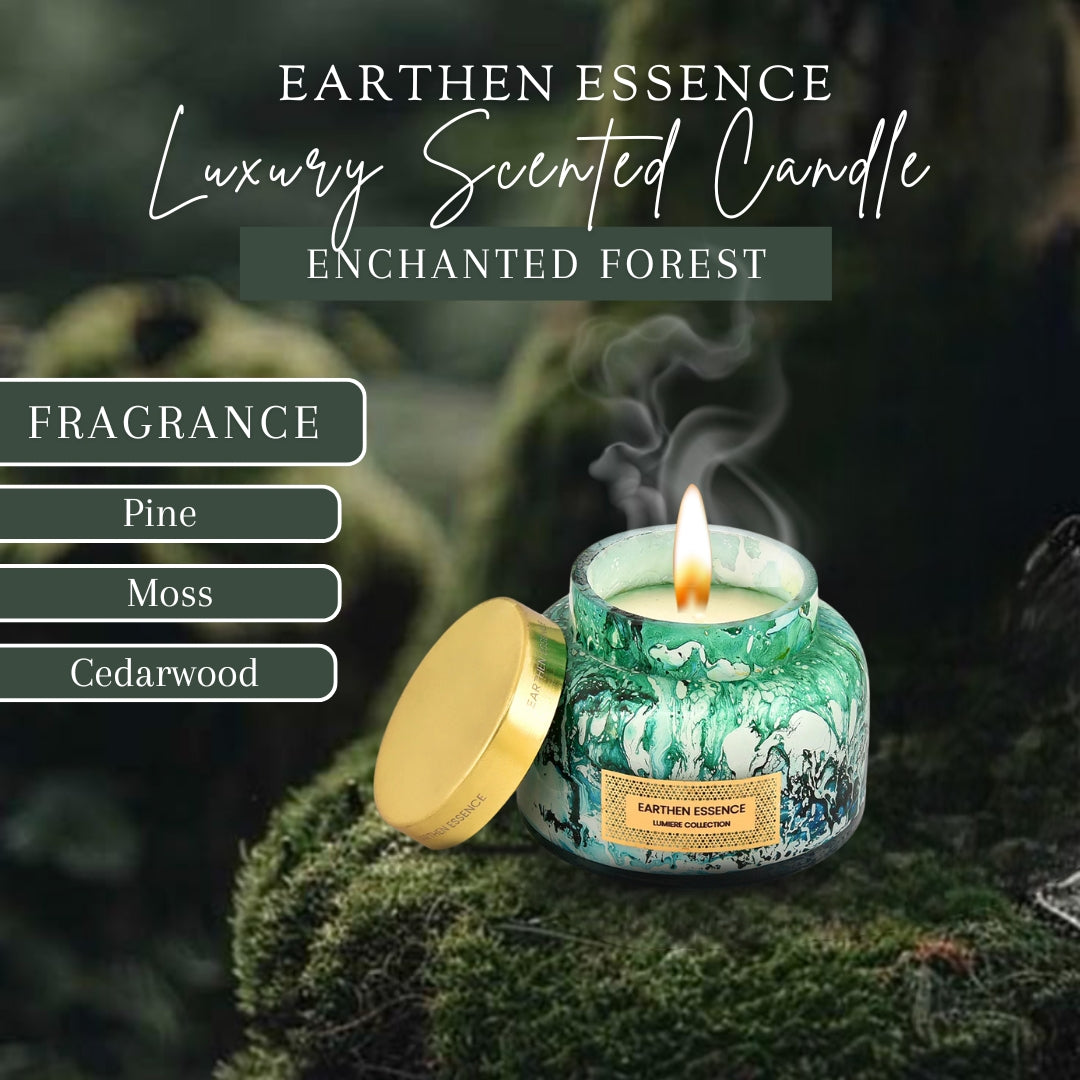 Earthen Essence Luxury Scented Candle ENCHANTED FOREST | With IFRA Certified Fragrance | 100% Natural Soy Wax Eco-friendly | Smokeless & Non-Toxic | Hand Poured, With Cotton German Wick | 300gm