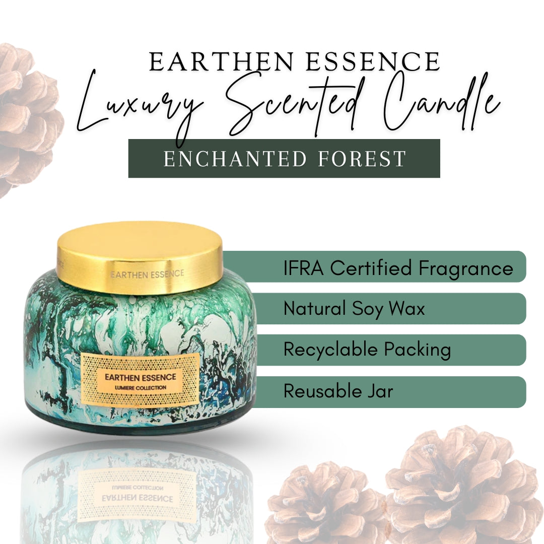Earthen Essence Luxury Scented Candle ENCHANTED FOREST | With IFRA Certified Fragrance | 100% Natural Soy Wax Eco-friendly | Smokeless & Non-Toxic | Hand Poured, With Cotton German Wick | 300gm