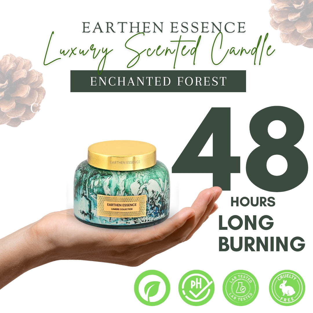 Earthen Essence Luxury Scented Candle ENCHANTED FOREST | With IFRA Certified Fragrance | 100% Natural Soy Wax Eco-friendly | Smokeless & Non-Toxic | Hand Poured, With Cotton German Wick | 300gm
