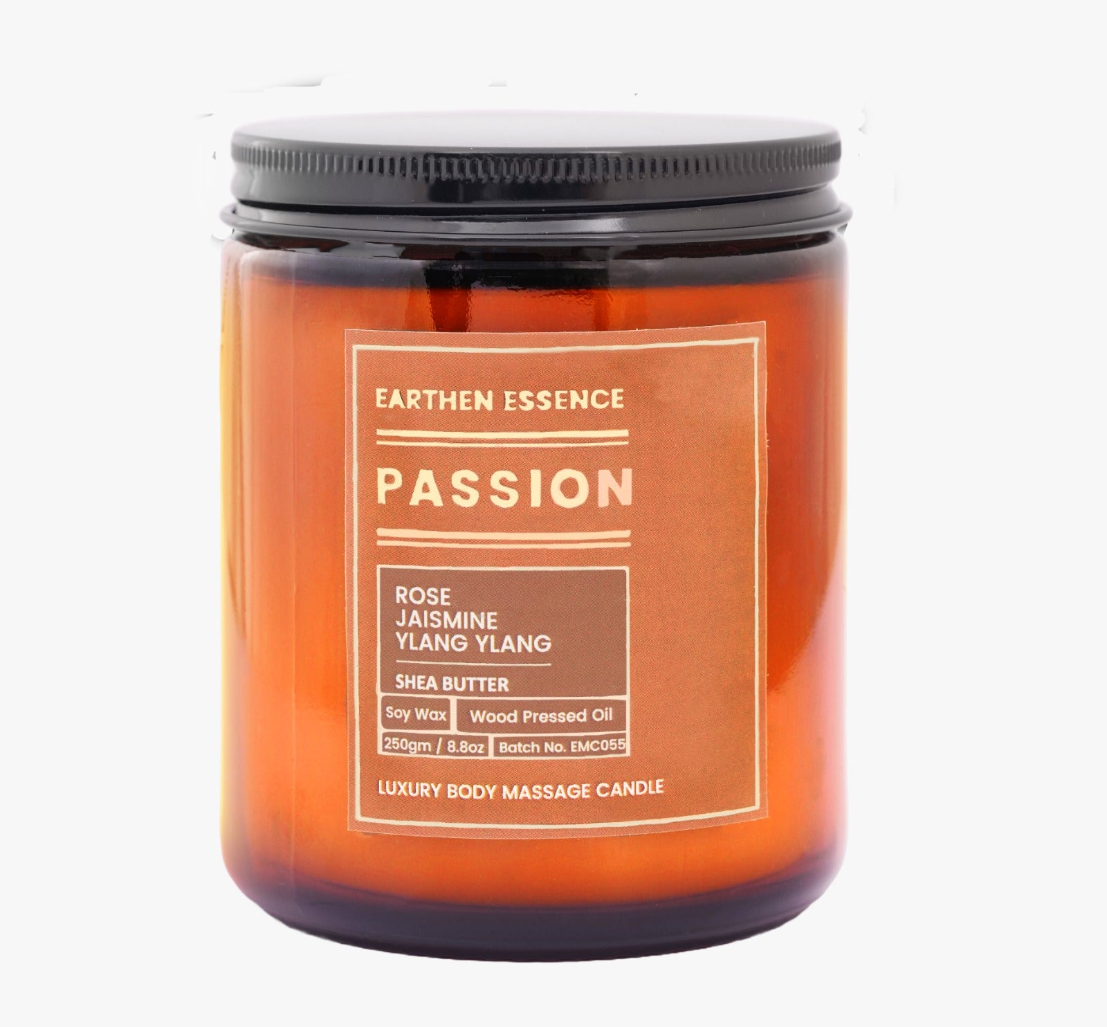 Organic Massage Candle PASSION | Luxurious and Nourishing Massage Serum Candle | With Pure Soy Wax Candle, Wood Pressed Jojoba Oil, Pure essential oil Rose, Jasmine and Ylang Ylang & Shea butter | 250 gm.