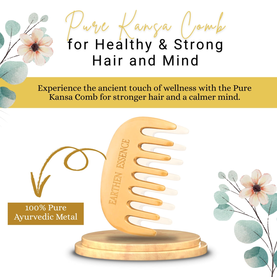 Earthen Essence Pure KANSA COMB for Healthy & Strong Hair and Mind | Reduce Anxiety, Tension and Improve Sleep Quality