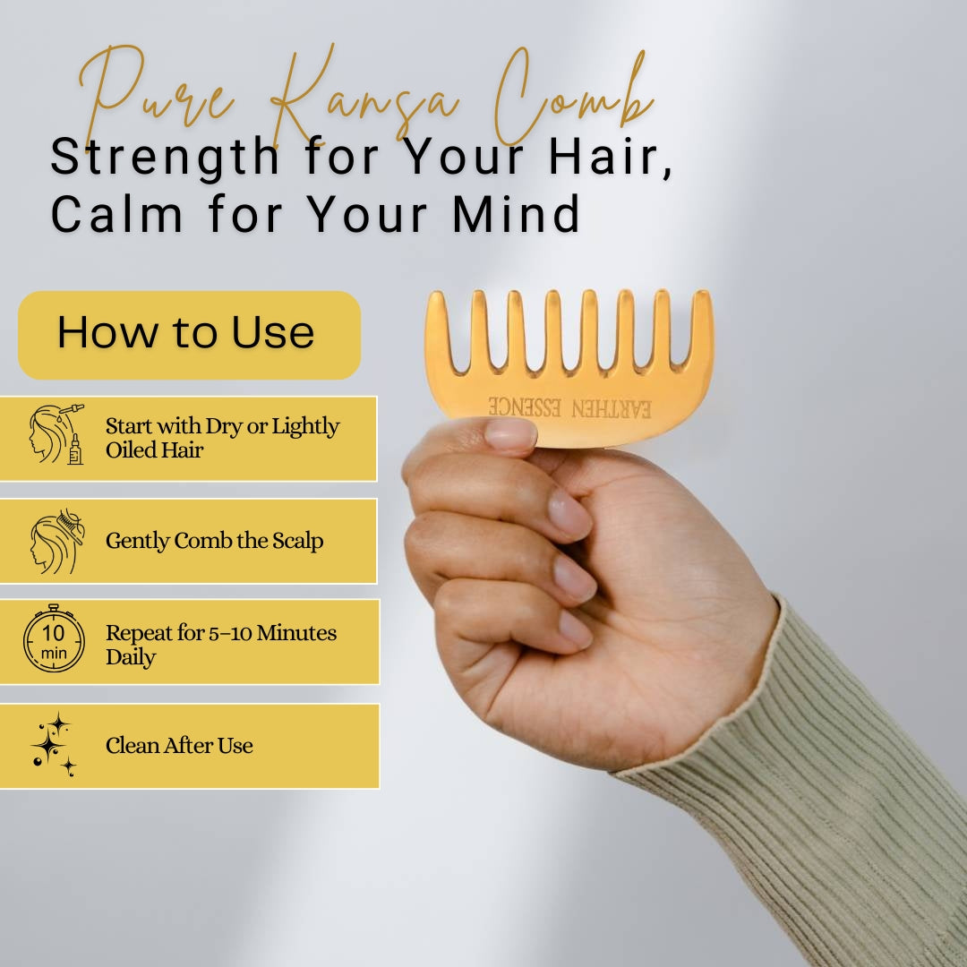 Earthen Essence Pure KANSA COMB for Healthy & Strong Hair and Mind | Reduce Anxiety, Tension and Improve Sleep Quality