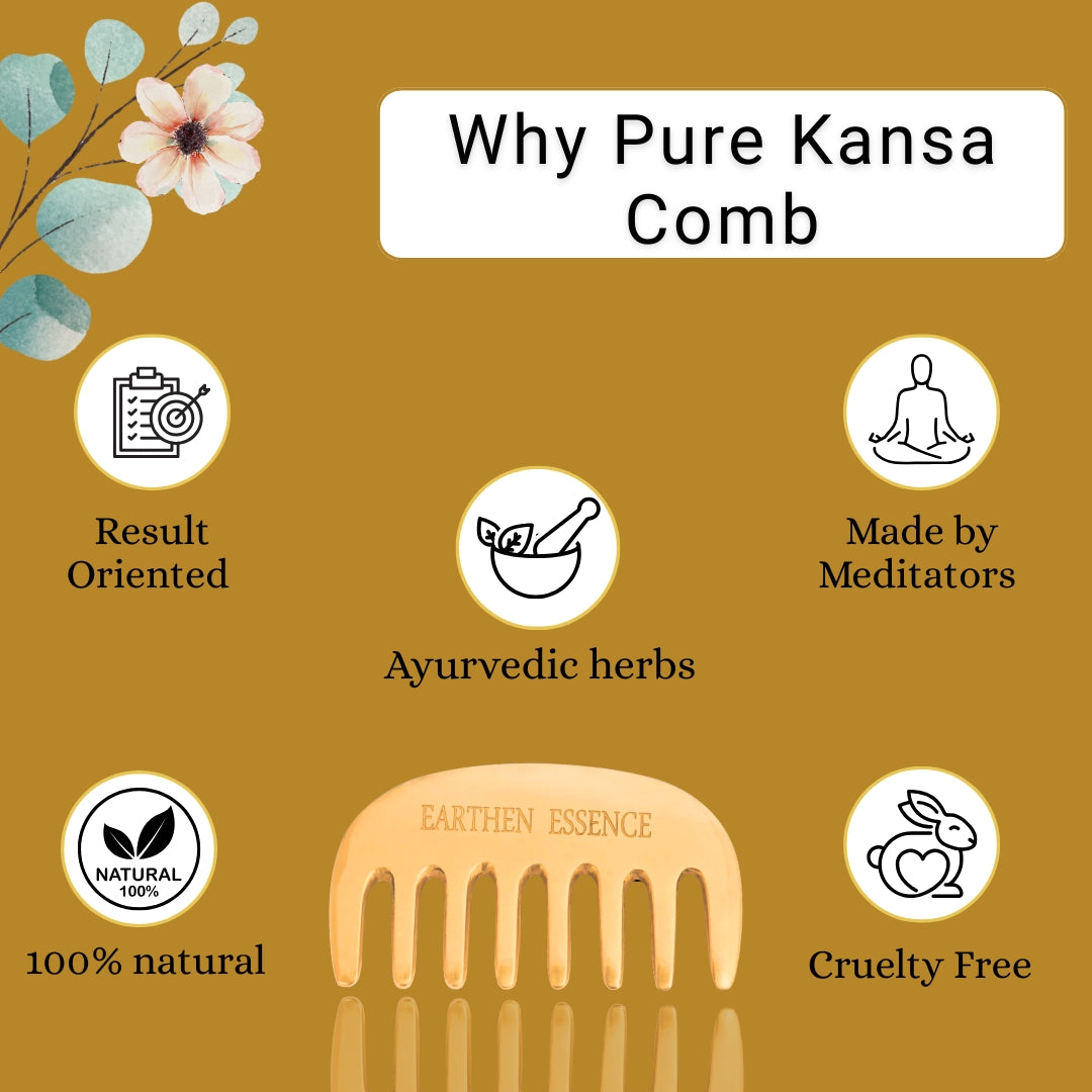 Earthen Essence Pure KANSA COMB for Healthy & Strong Hair and Mind | Reduce Anxiety, Tension and Improve Sleep Quality