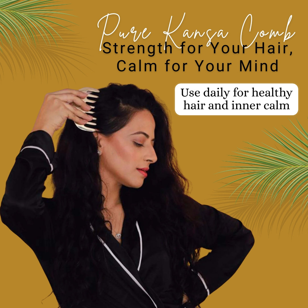 Earthen Essence Pure KANSA COMB for Healthy & Strong Hair and Mind | Reduce Anxiety, Tension and Improve Sleep Quality