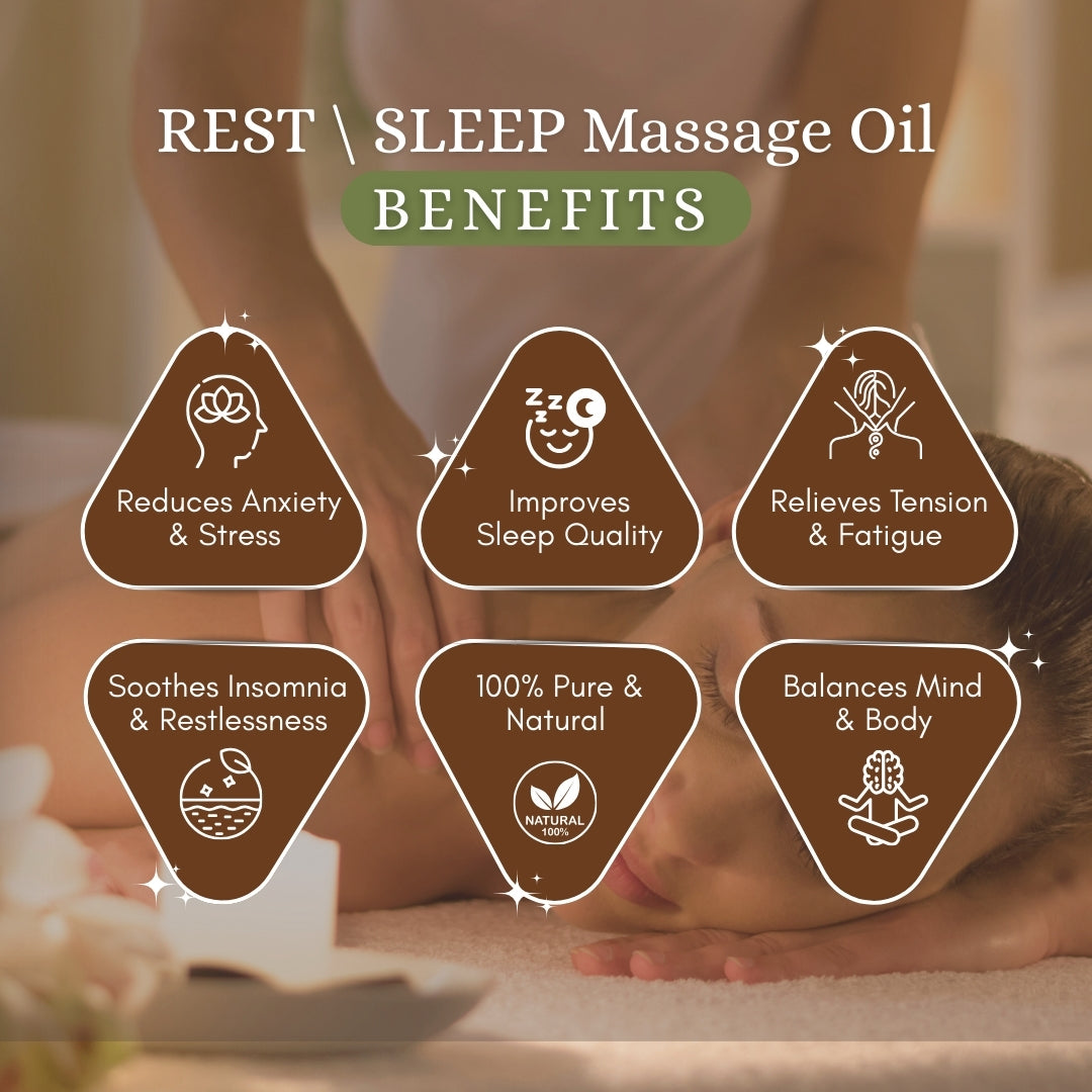 Luxurious Body massage Oil REST \ SLEEP | Reduce Anxiety, Tension, Insomnia & Restless Sleep | Improve Sleep Quality | 100% Pure & Natural (100ml).