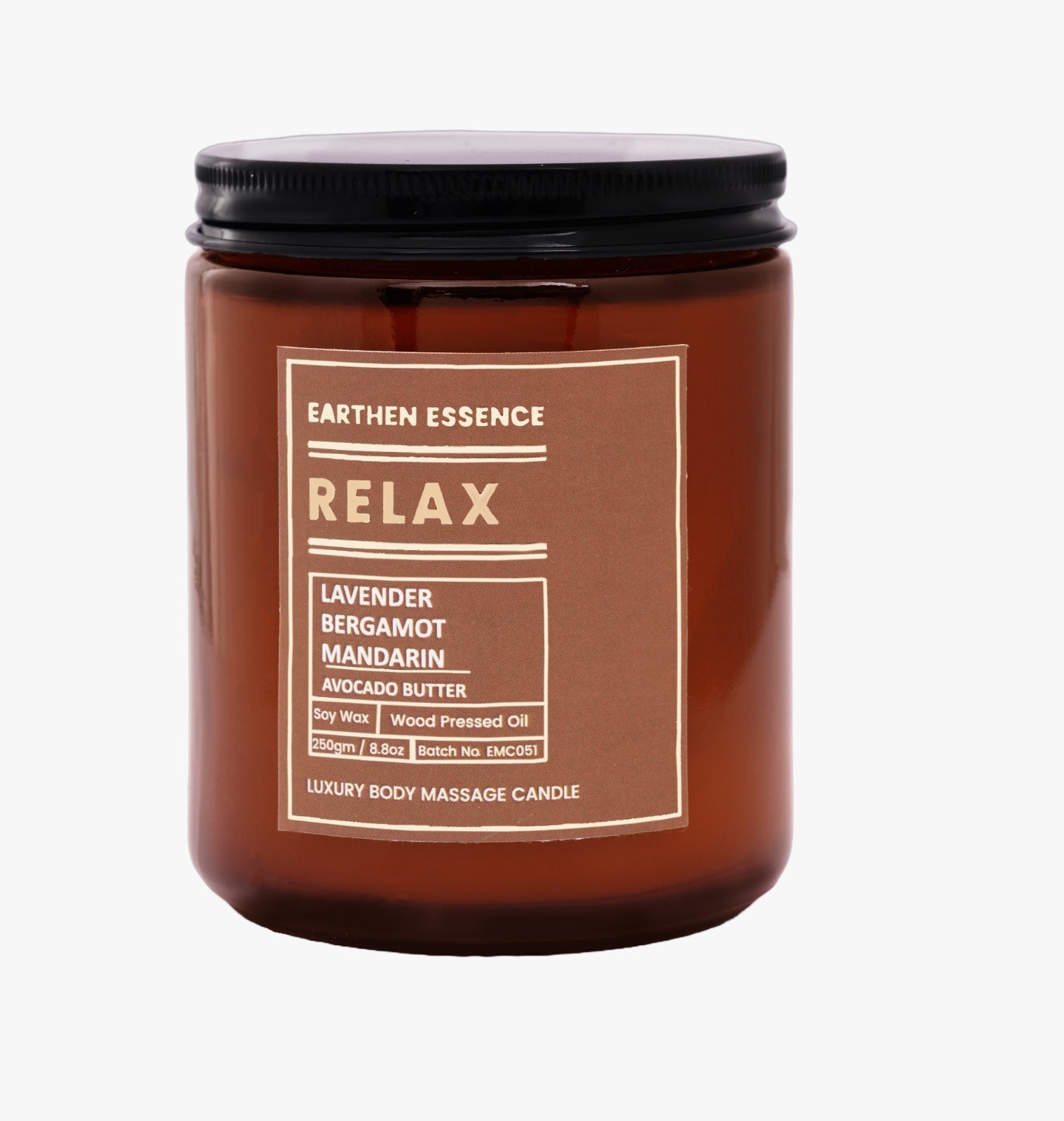 Organic Massage Candle RELAX | Luxurious and Nourishing Massage Serum Candle | Soy Wax Candle | with Pure Wood Pressed Jojoba Oil, Pure essential oil Lavender, Bergamot and Mandarin & Avacado butter | 250 gm