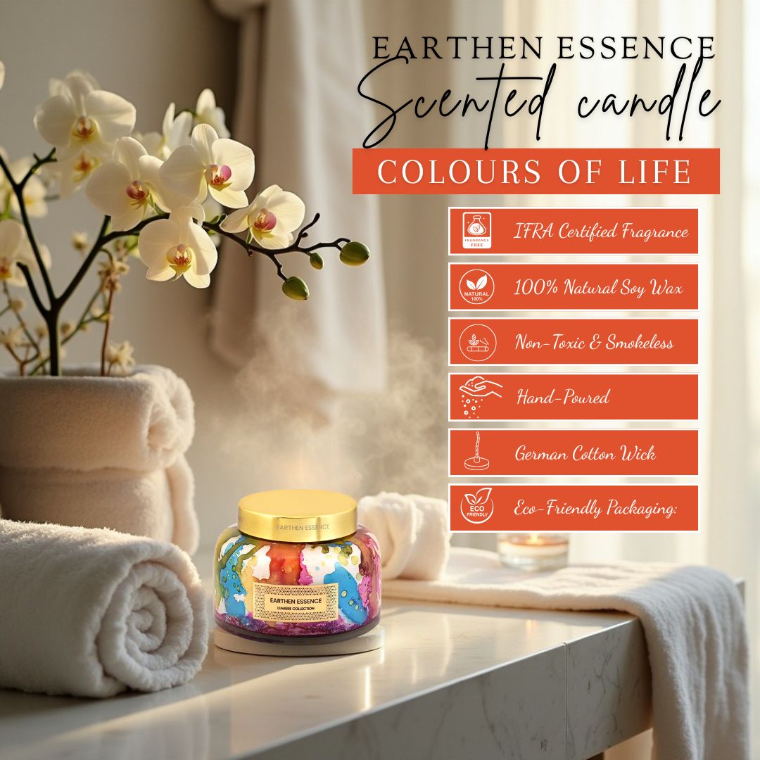 COLOURS OF LIFE Luxury Scented Candle | With IFRA Certified Fragrance | 100% Natural Soy Wax Eco-friendly | Smokeless & Non-Toxic | Hand Poured, With German Cotton Wick | 300gm