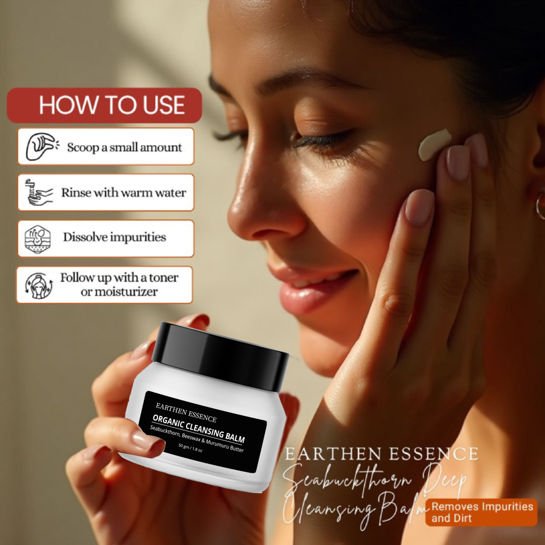 Seabuckthorn Deep Cleansing Balm Removes Impurities and Dirt / Nourishes & Hydrates Skin / Organic Cleansing Balm / Makeup Remover for Soft & Glowing Skin / 50 gm