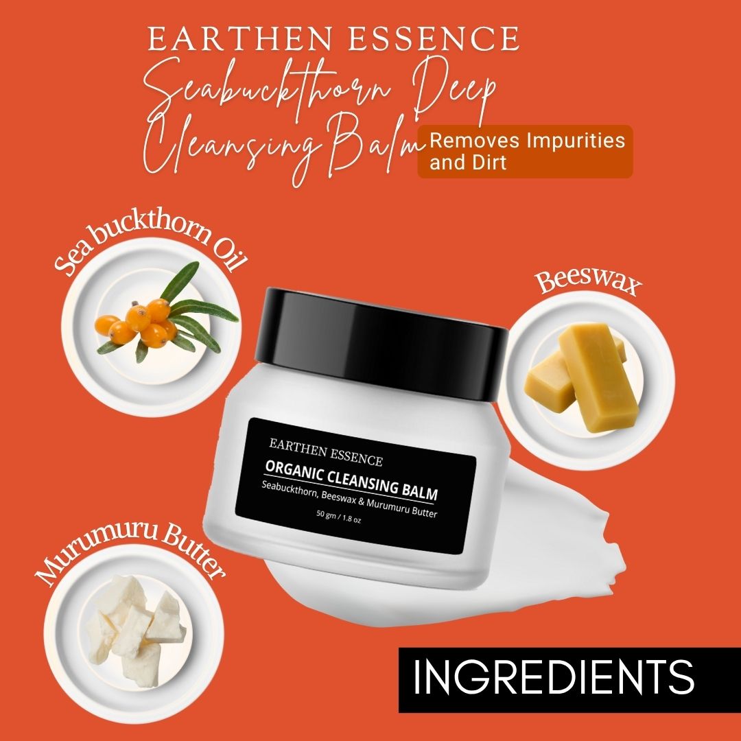 Seabuckthorn Deep Cleansing Balm Removes Impurities and Dirt / Nourishes & Hydrates Skin / Organic Cleansing Balm / Makeup Remover for Soft & Glowing Skin / 50 gm