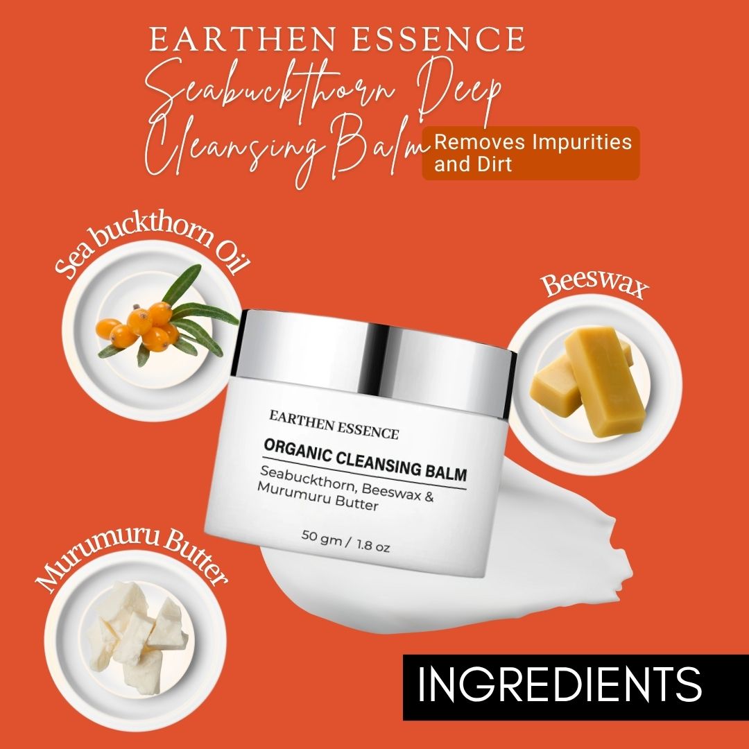 Seabuckthorn Deep Cleansing Balm Removes Impurities and Dirt / Nourishes & Hydrates Skin / Organic Cleansing Balm / Makeup Remover for Soft & Glowing Skin / 50 gm