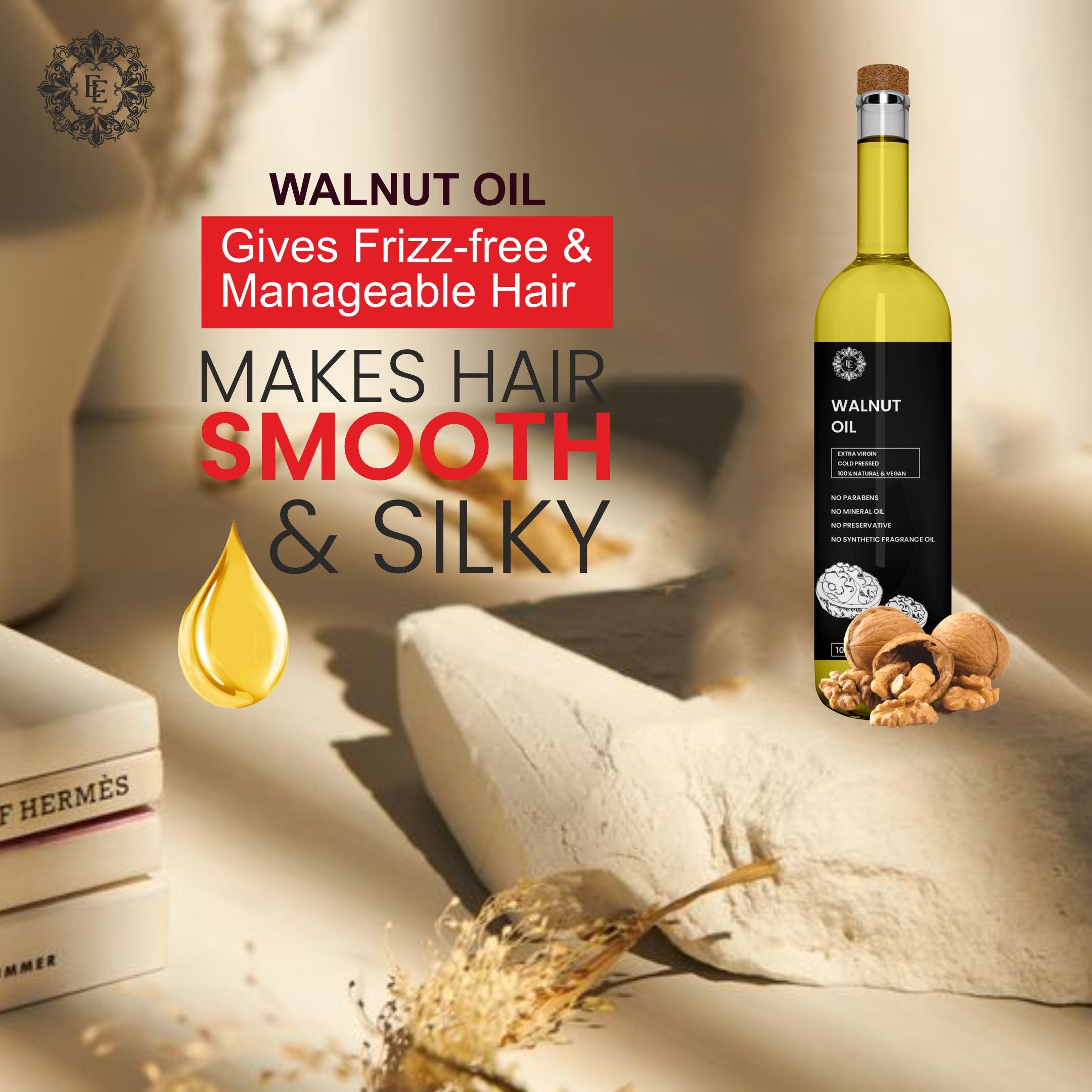 Earthen Essence Organic Wood Pressed WALNUT Oil | Rich With Antioxidant & Omega 3 | for Skin Care, Nourished Hair & Body | Extracted with Traditional Wood Pressed Method | 100 ml