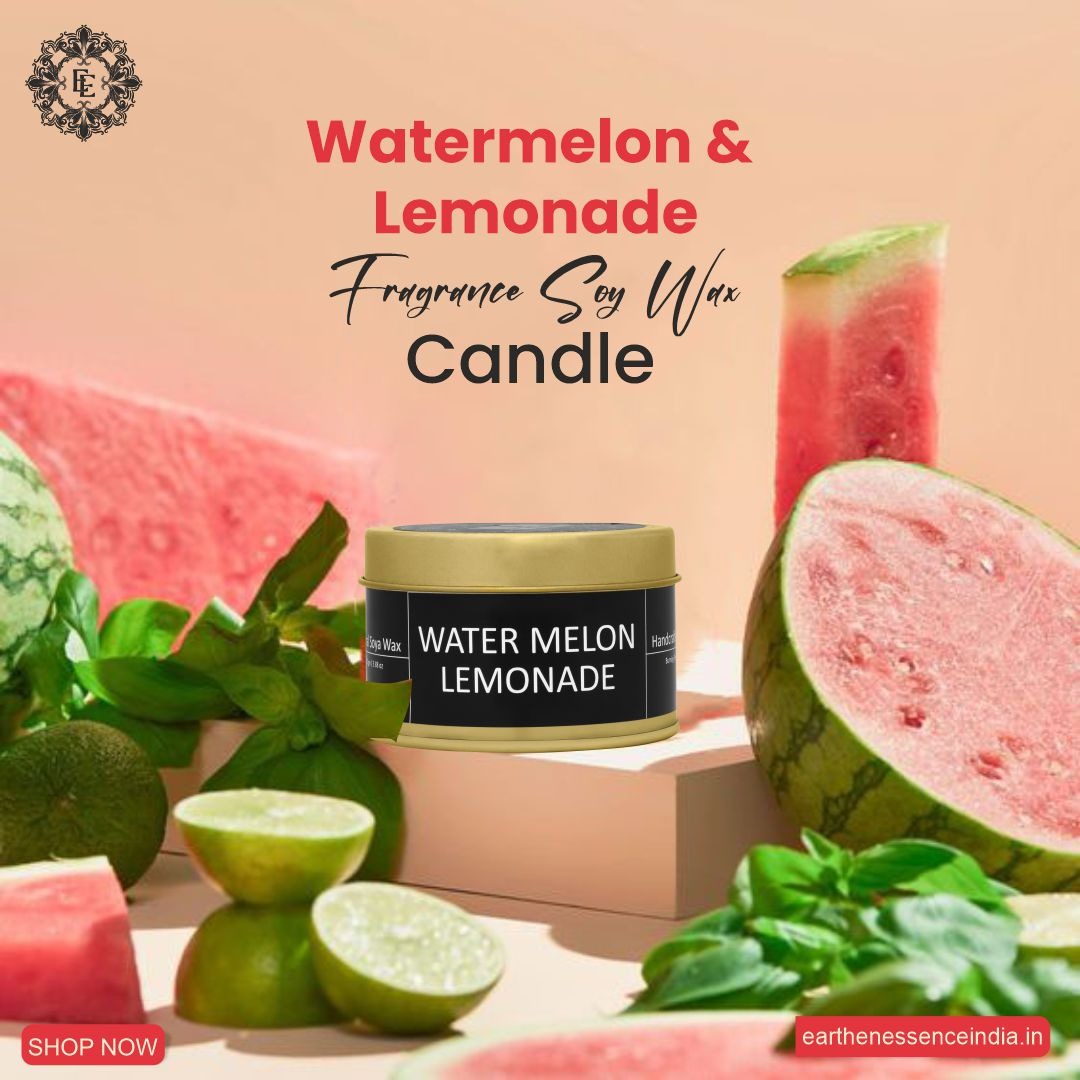 Earthen Essence Luxury Scented Candle WATERMELON & LEMONADE | Travel Tin Jar Candle | 100% Natural Soy Wax With Cotton Wick | Smokeless & Non-Toxic Candles | 110gm