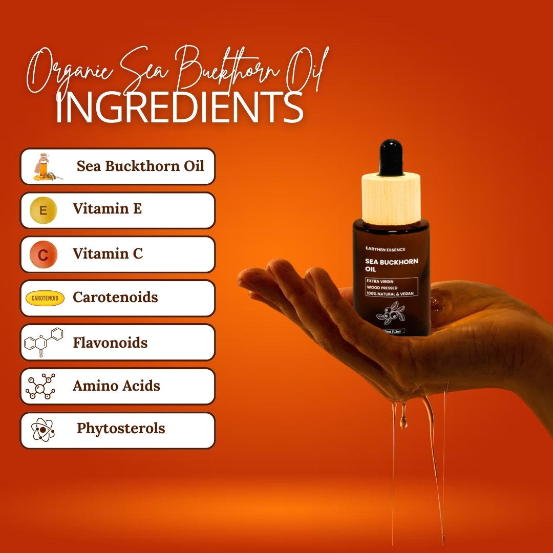 Organic SEABUCKTHORN Oil | Miracle Oil, with 4 Omega Fatty Acid | Therapeutic Grade Wood Pressed Edible Oil | For Skincare and Haircare | 100% Pure and Natural | Extracted with Traditional Wood Pressed Method | 30ml