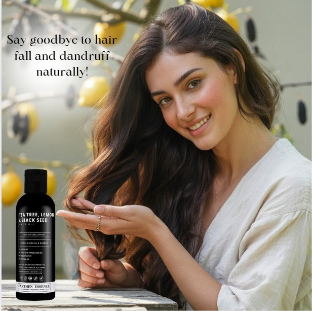 TEA TREE, LEMON and BLACK SEED Organic Hair Oil | for Itchy Scalp, Soothing & Sebum Control | Anti Dandruff & Reduce Hair fall | Light Hair Oil for Men & Women 100% Pure, Natural & Organic | 100ml