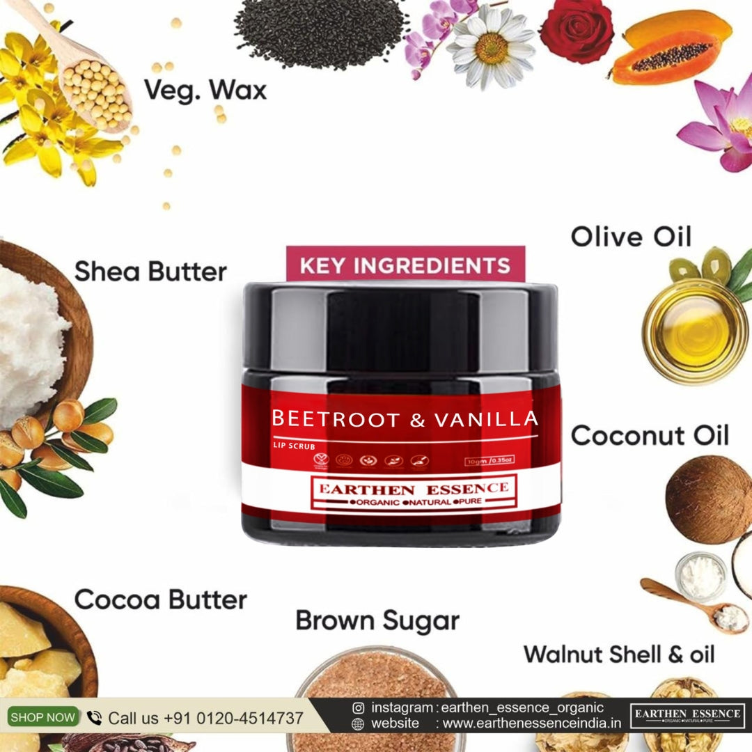 BEETROOT & VANILLA Organic Lip Scrub With AVOCADO BUTTER | For Dark, Chapped & Pigmented Lip |For Brightening Dark Lips|20 gm