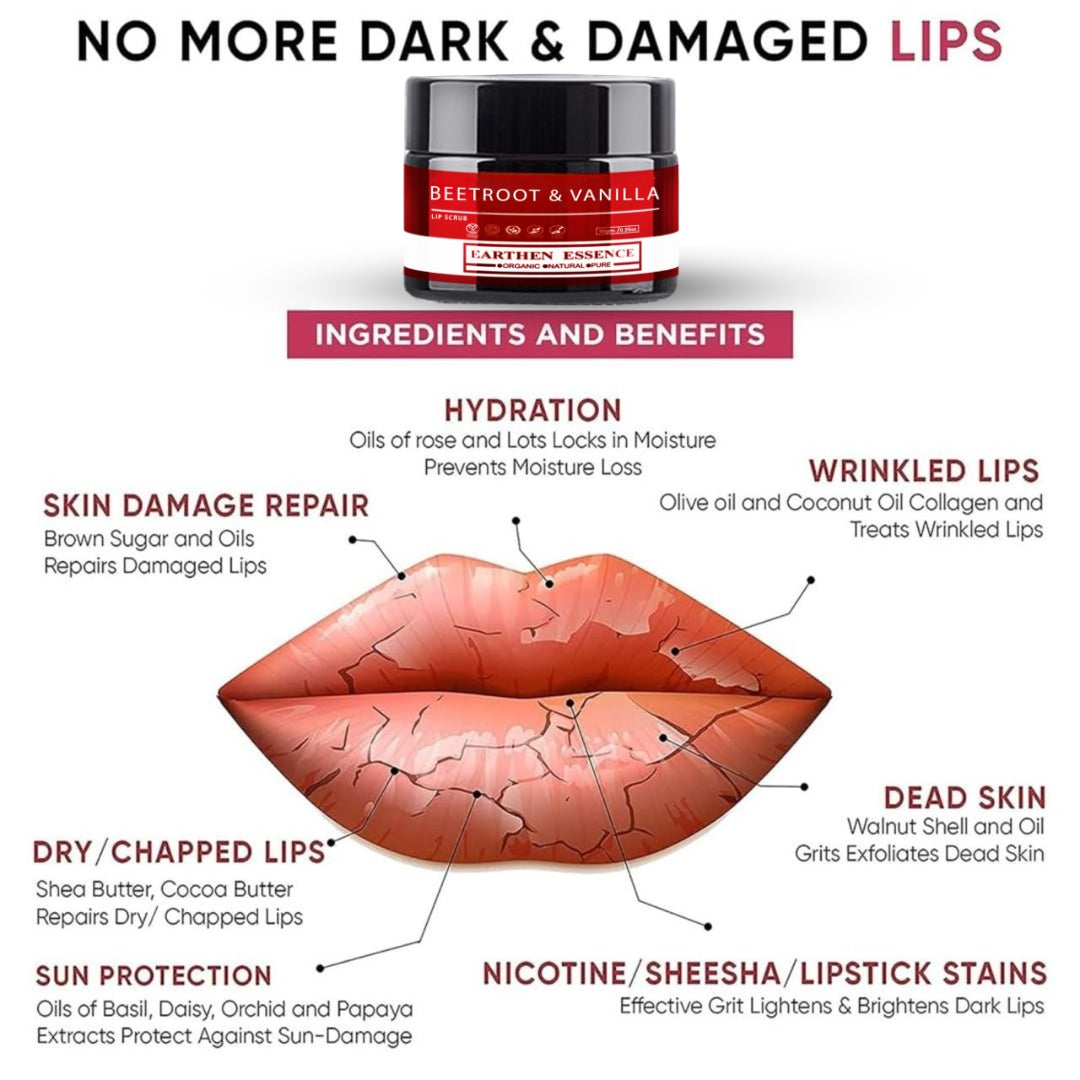 BEETROOT & VANILLA Organic Lip Scrub With AVOCADO BUTTER | For Dark, Chapped & Pigmented Lip |For Brightening Dark Lips|20 gm