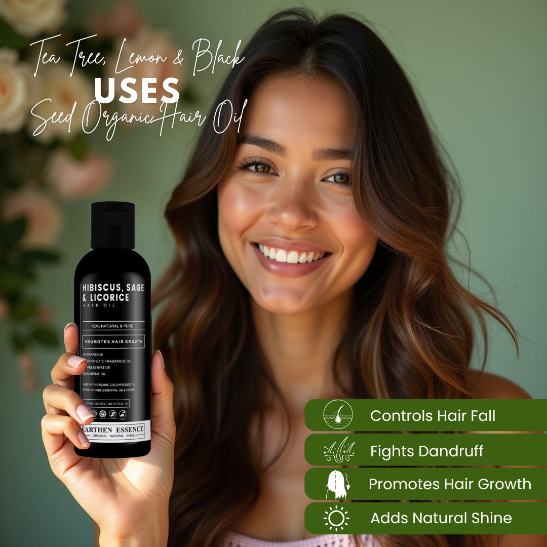 HIBISCUS, SAGE & LICORICE Organic Hair Oil | Hair Oil for Hair growth, Hair fall control, Anti Dandruff & Split ends | Light Hair Oil for Men & Women 100% Pure, Natural & Organic | 100ml