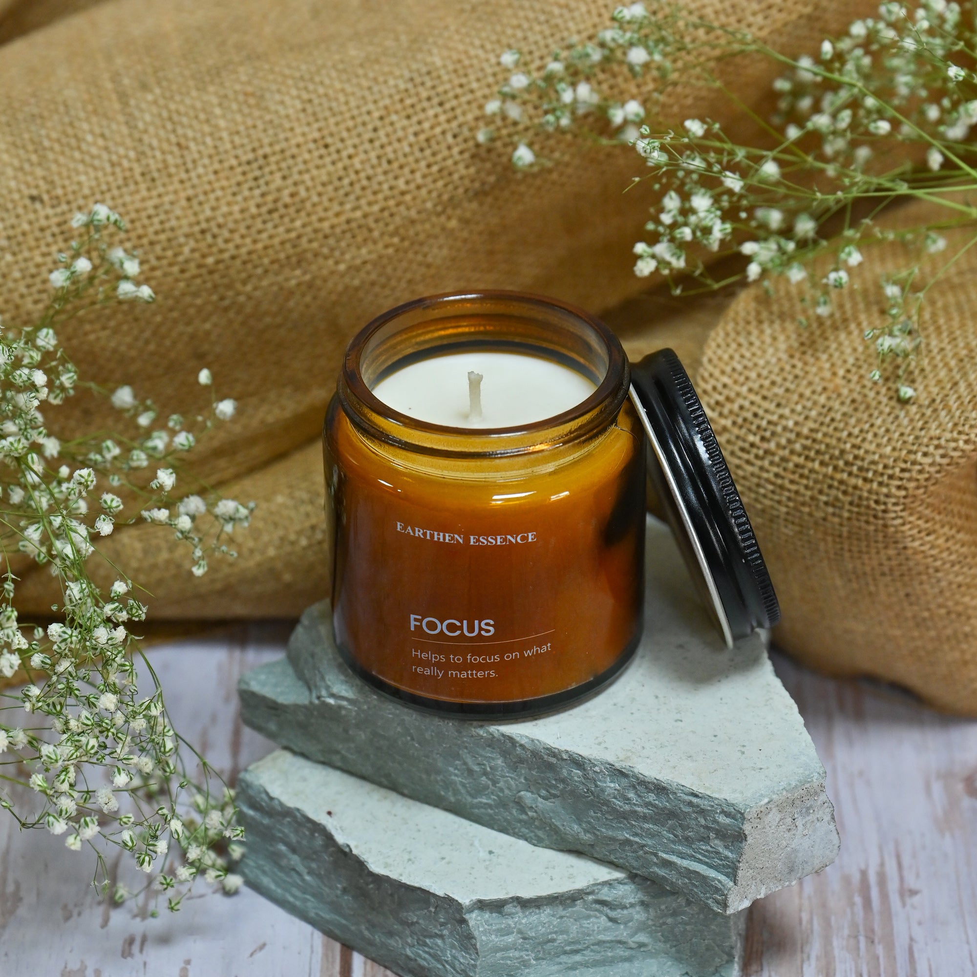 Aromatherapy | Meditation Candle -FOCUS | For Concentration, Clarity, Focus & Productivity | With Pure Soy Wax & Blend of Pure Essential Oil | 100gm