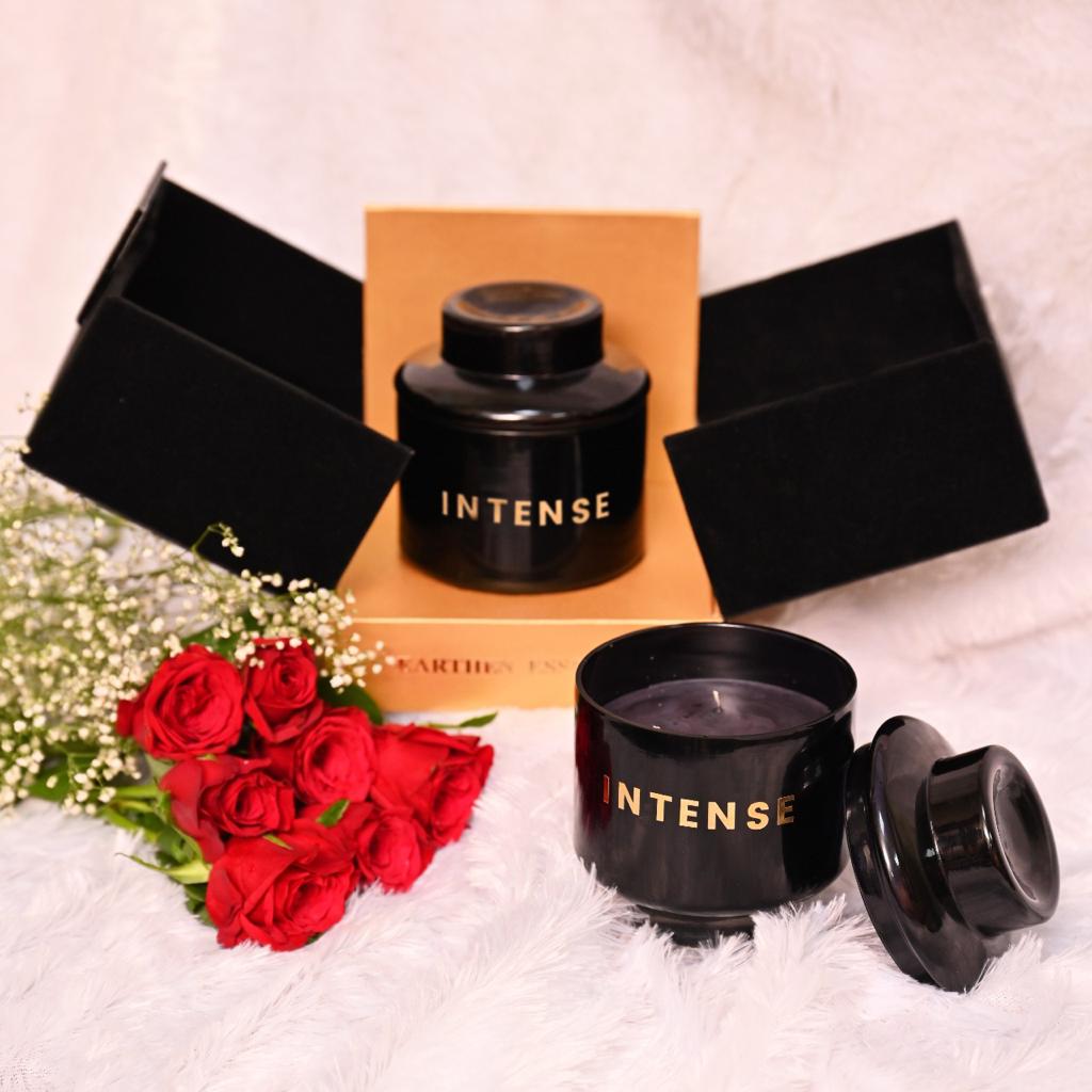 Earthen Essence Luxury Scented Candle INTENSE | Serene Aroma | 100% Natural Soy Wax Eco-friendly | Smokeless & Non-Toxic | Hand poured 3 Wick Lead Free Cotton wick | Re Usable Jar | 380gm
