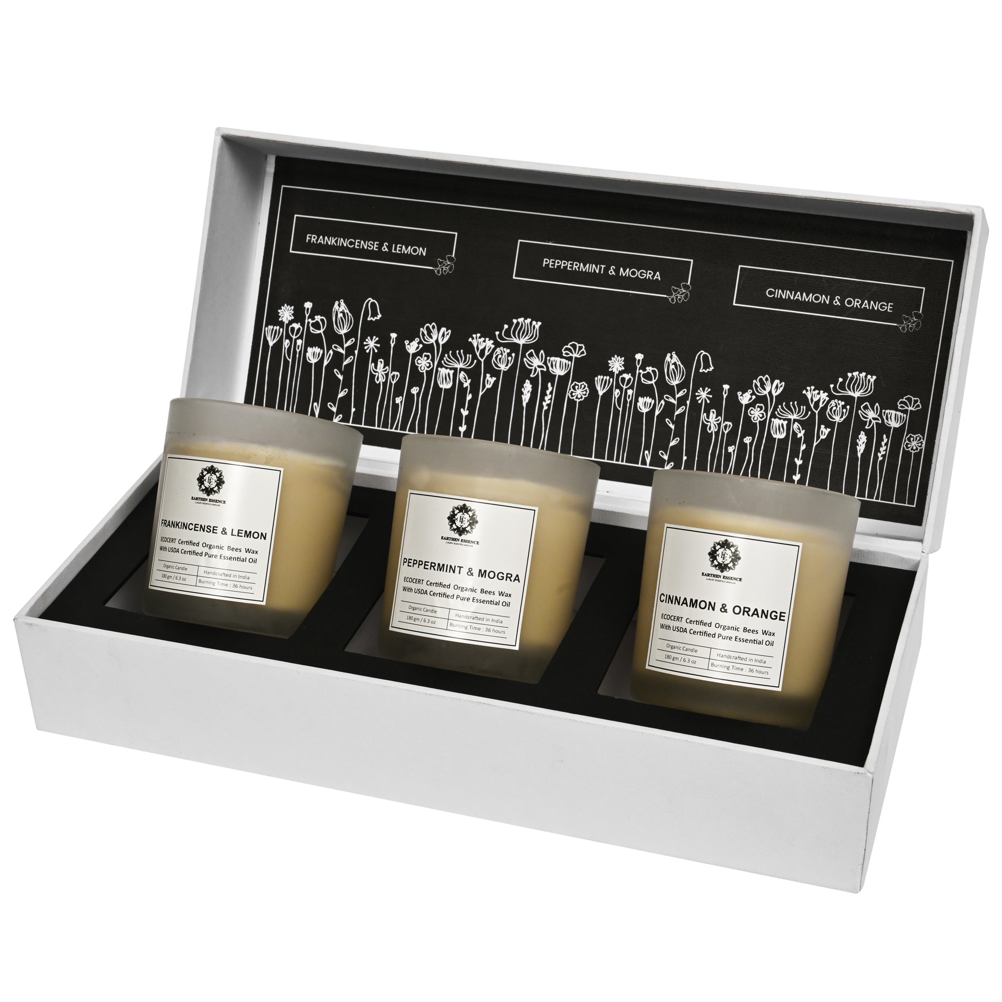 Organic Ecocert Certified Beeswax Candle With FRANKINCENSE & LEMON Essential oil | Clean Burning With Wooden Wick | Smokeless & Non-Toxic Candles | 180gm