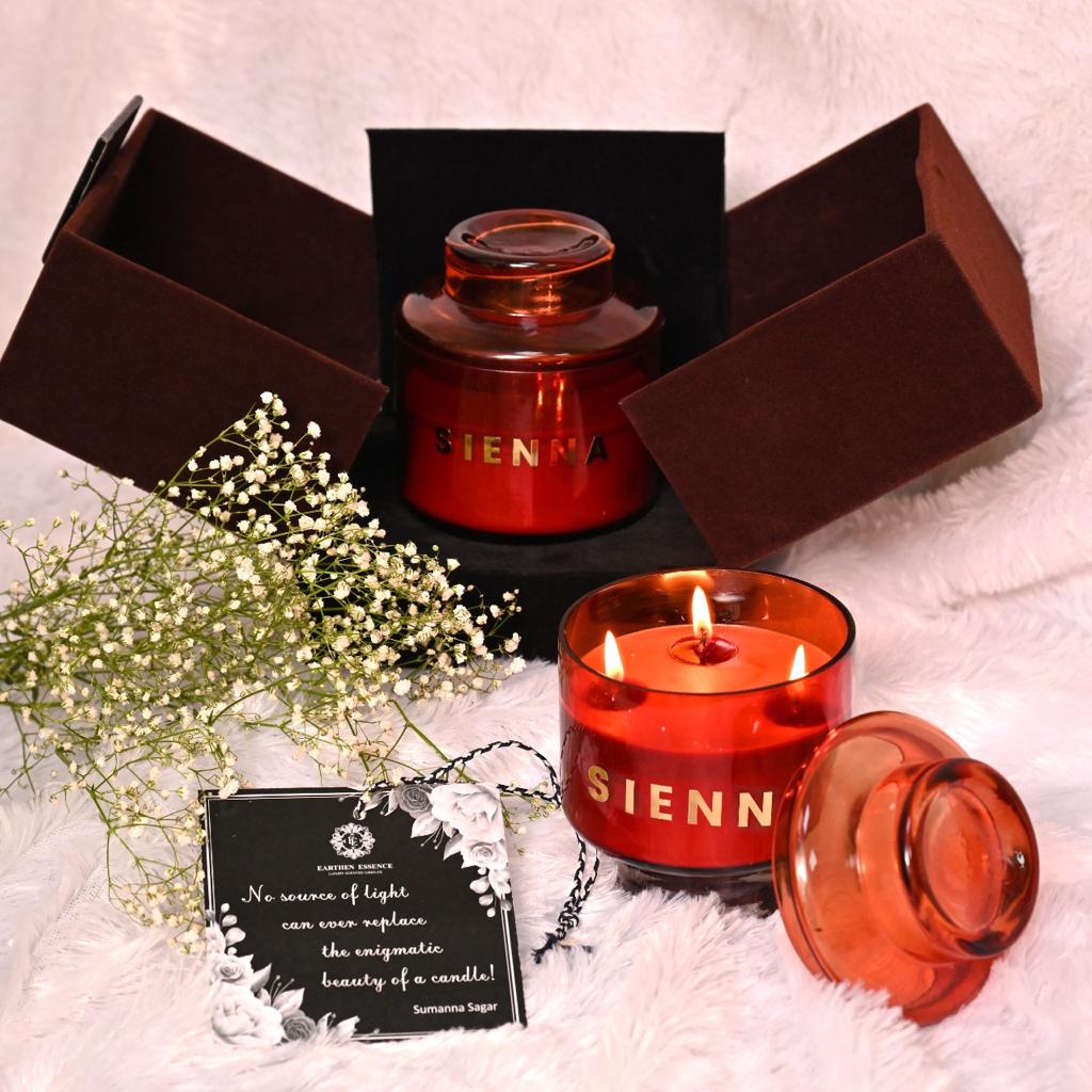 Earthen Essence Luxury Scented Candle SIENNA | Serene Aroma | 100% Natural Soy Wax Eco-friendly | Smokeless & Non-Toxic | Hand poured 3 Wick Lead Free Cotton wick | Re Usable Jar | 380gm