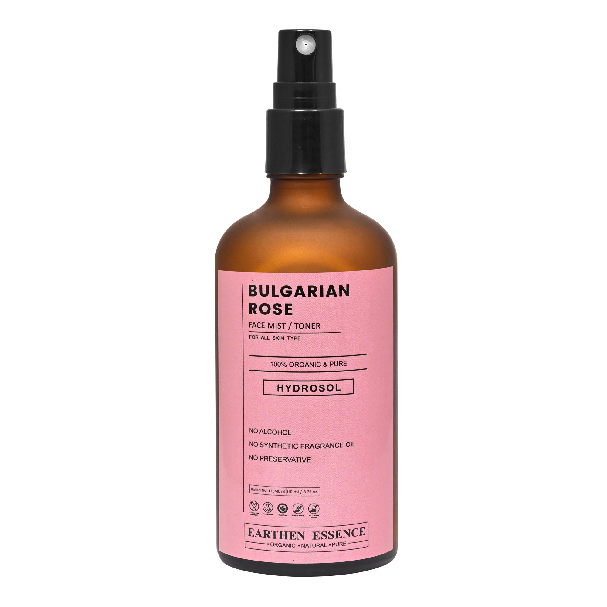 Earthen Essence BULGARIAN ROSE Face Mist / Toner | Pure Hydrosol | Hydrating & Alcohol-Free | Skin Brightening, Tightens Pores, Balances pH | For All Skin Types | 100ml