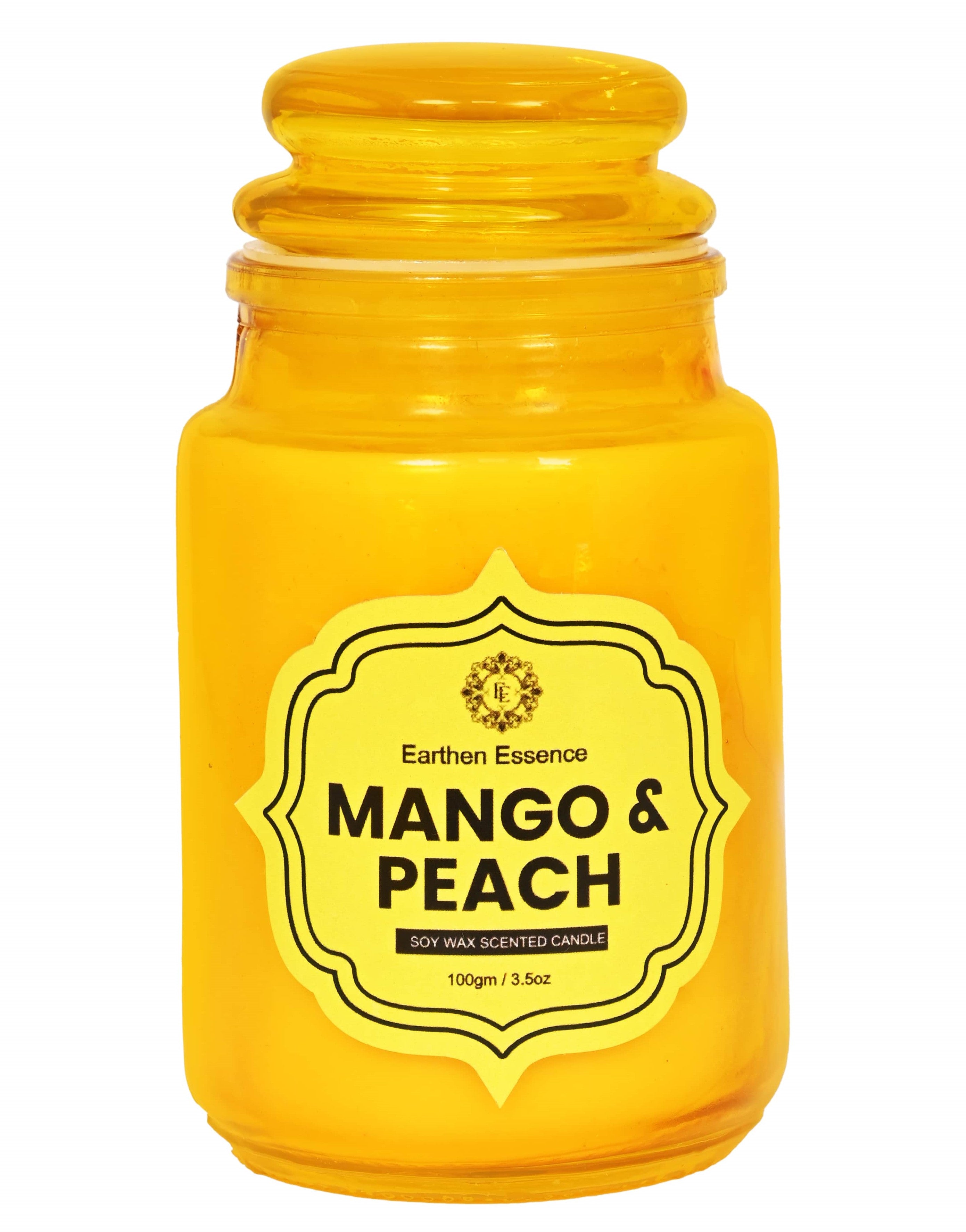 Earthen Essence Yankee Jar Luxury Scented Candle MANGO & PEACH | 100% Natural Soy Wax Eco-friendly | Smokeless & Non-Toxic | Hand poured 3 Wick Lead Free Cotton wick | Re Usable Jar