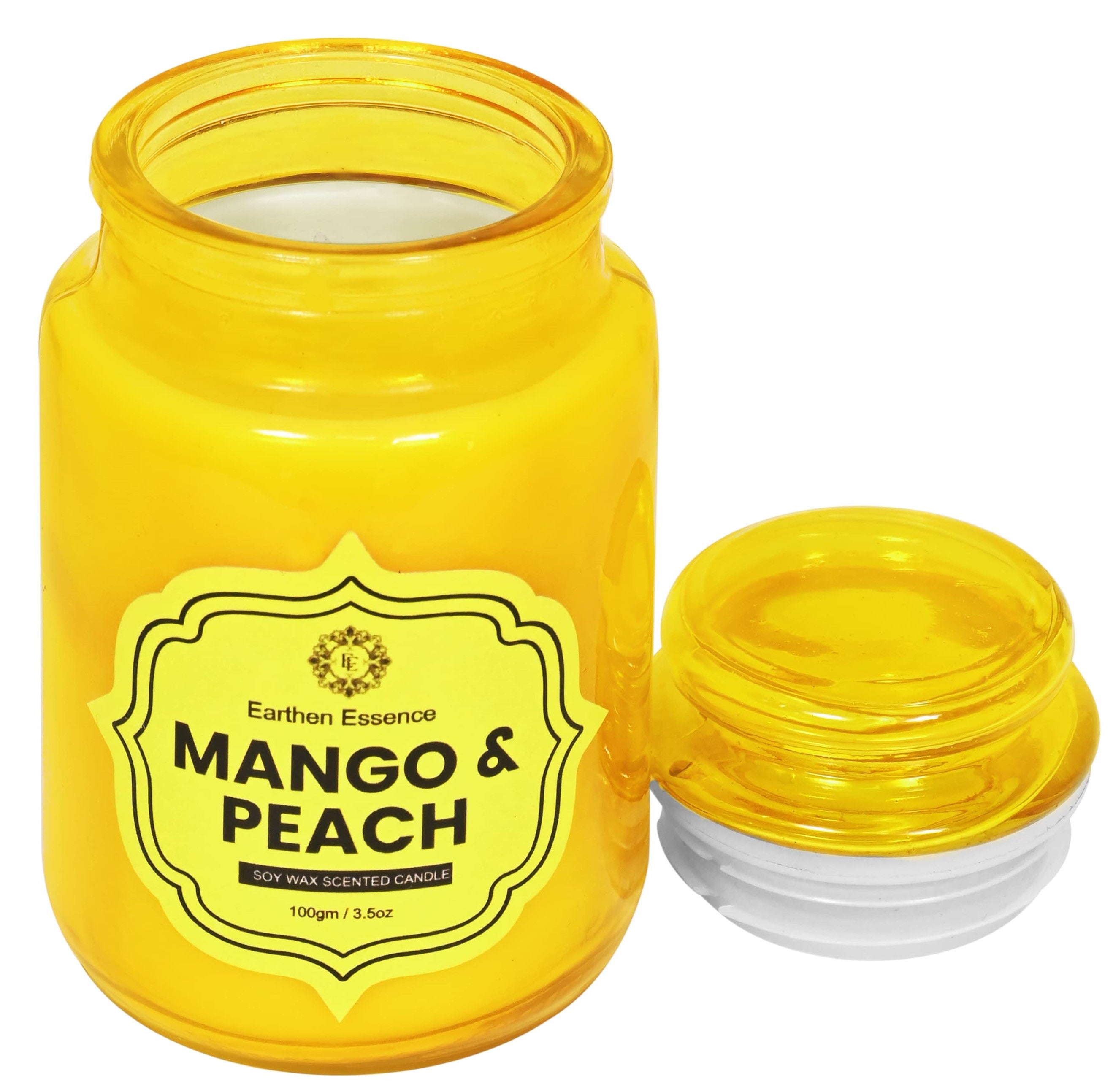 Earthen Essence Yankee Jar Luxury Scented Candle MANGO & PEACH | 100% Natural Soy Wax Eco-friendly | Smokeless & Non-Toxic | Hand poured 3 Wick Lead Free Cotton wick | Re Usable Jar